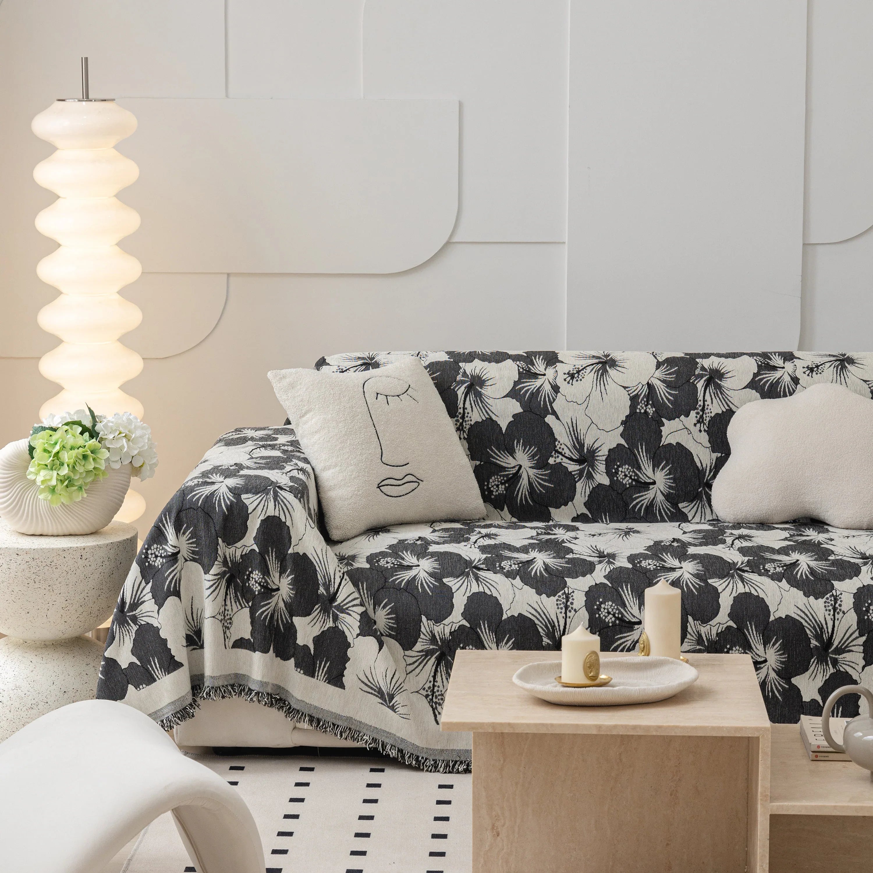 Chenille Blossoming Flowers Couch Covers, Couch Protector Blanket for Couches, Pet Furniture Throw - TaroTextile