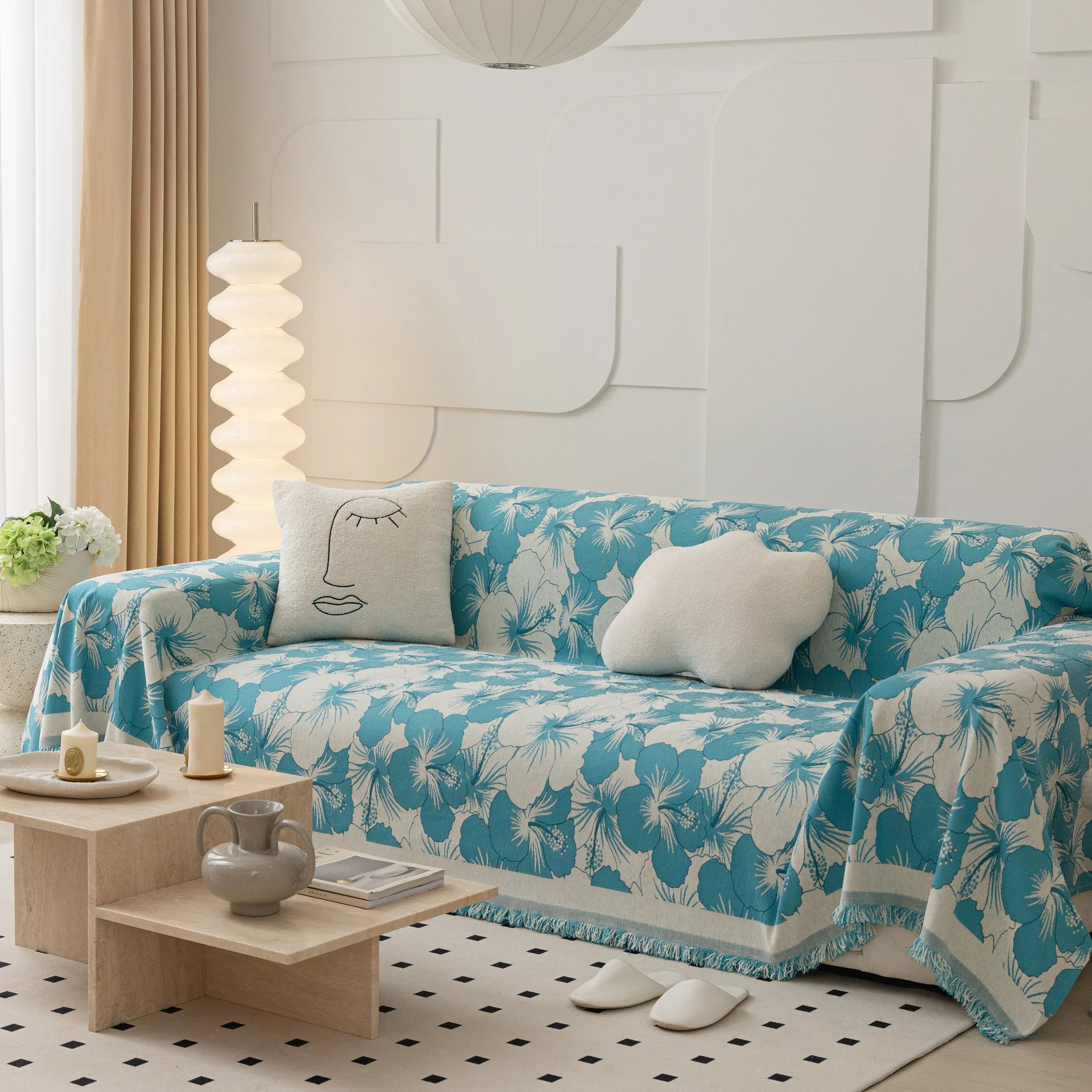 Chenille Blossoming Flowers Couch Covers, Couch Protector Blanket for Couches, Pet Furniture Throw - TaroTextile