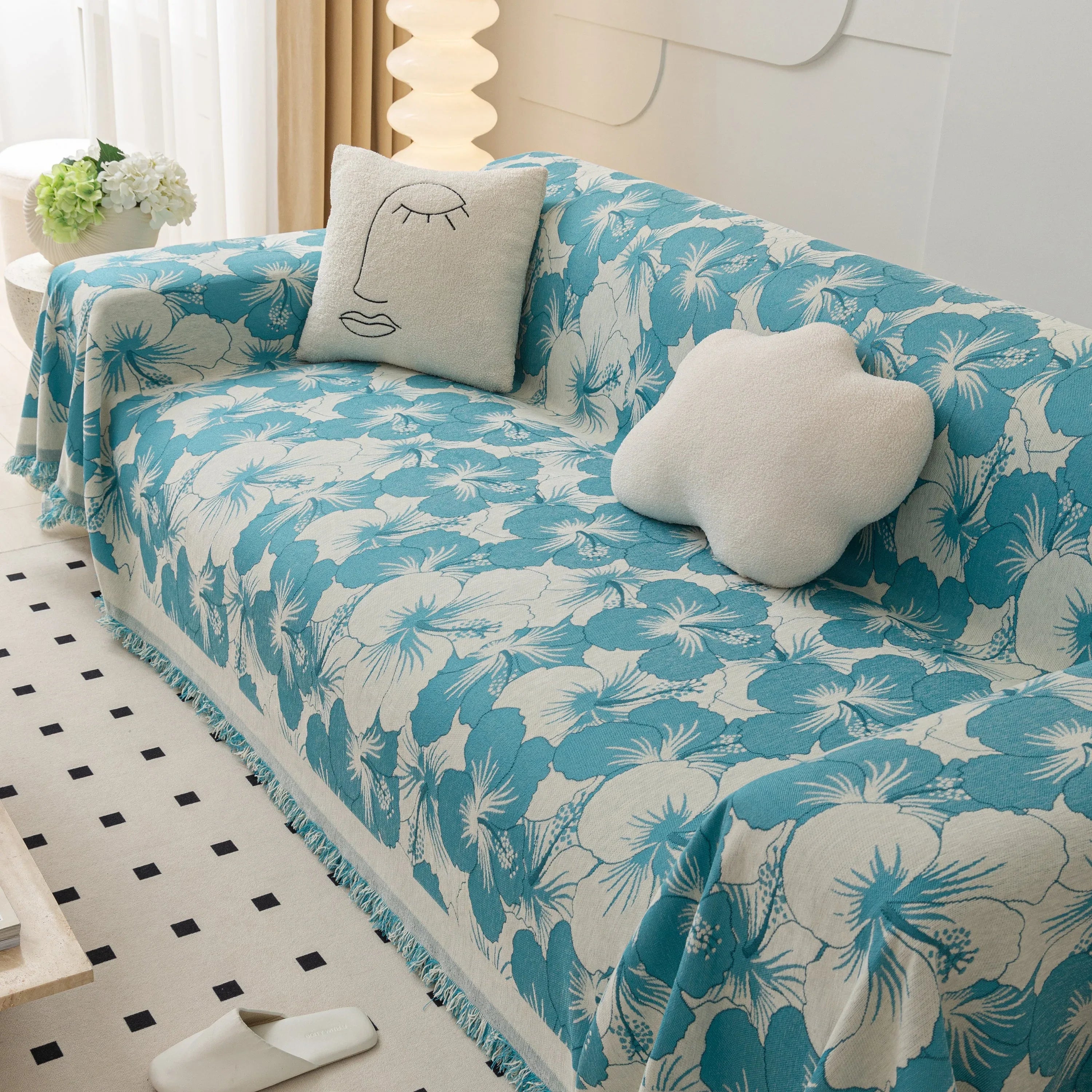 Chenille Blossoming Flowers Couch Covers, Couch Protector Blanket for Couches, Pet Furniture Throw - TaroTextile