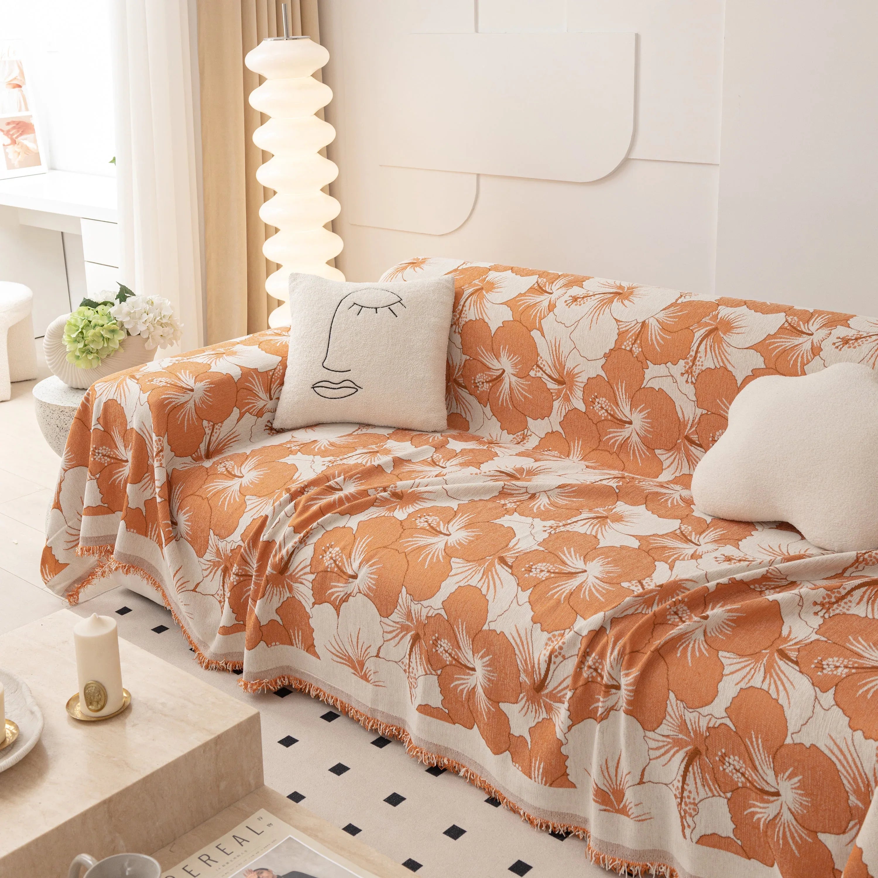 Chenille Blossoming Flowers Couch Covers, Couch Protector Blanket for Couches, Pet Furniture Throw - TaroTextile