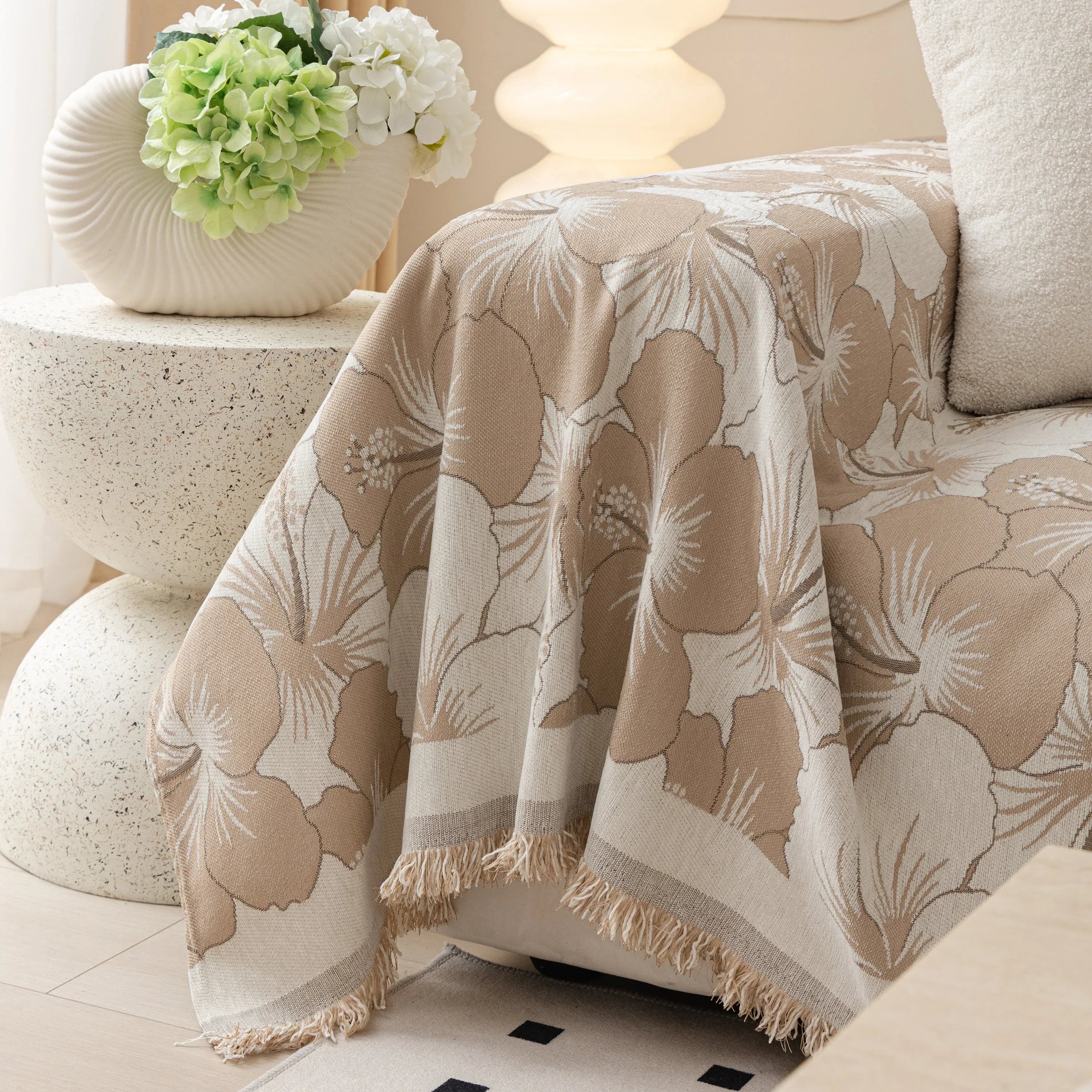 Chenille Blossoming Flowers Couch Covers, Couch Protector Blanket for Couches, Pet Furniture Throw - TaroTextile