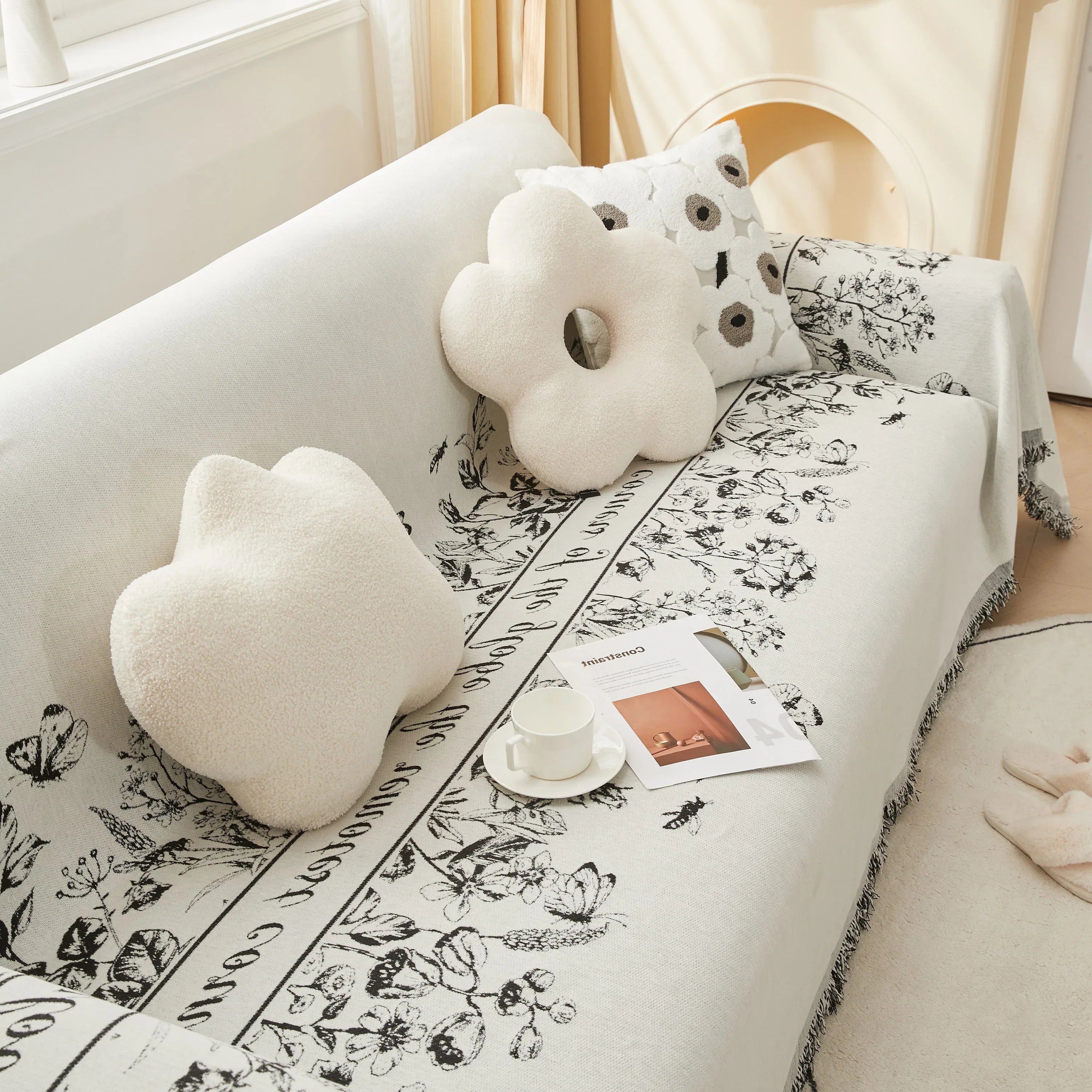 Chenille Butterfly Sofa Cover Blanket, L Shaped Couch Cover, Reversible Couch Protector - TaroTextile