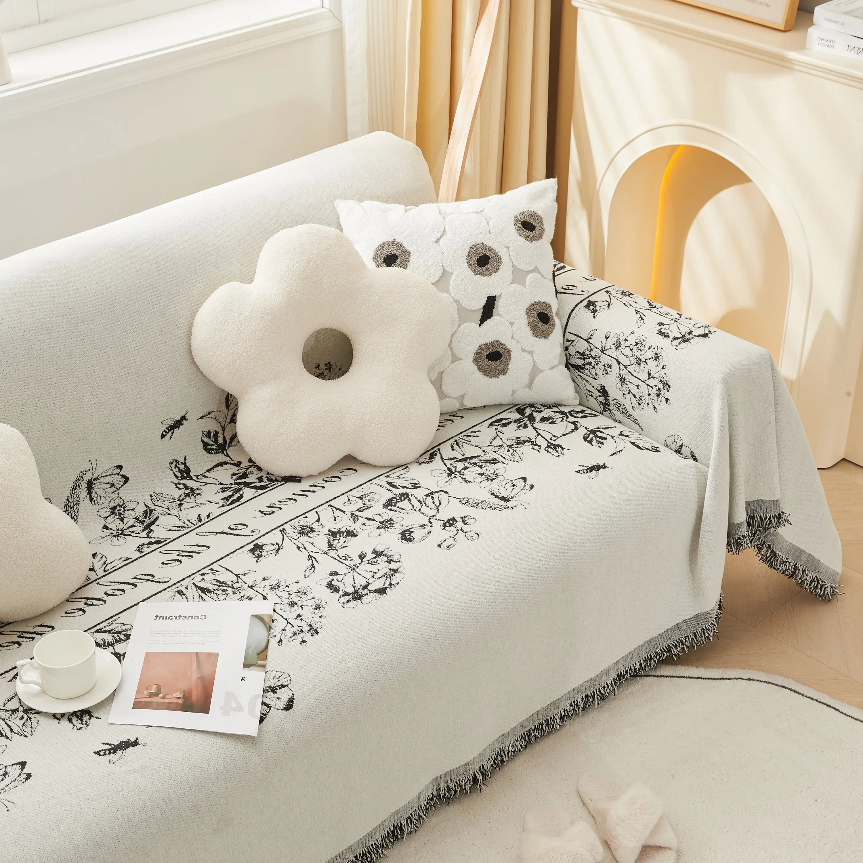 Chenille Butterfly Sofa Cover Blanket, L Shaped Couch Cover, Reversible Couch Protector - TaroTextile