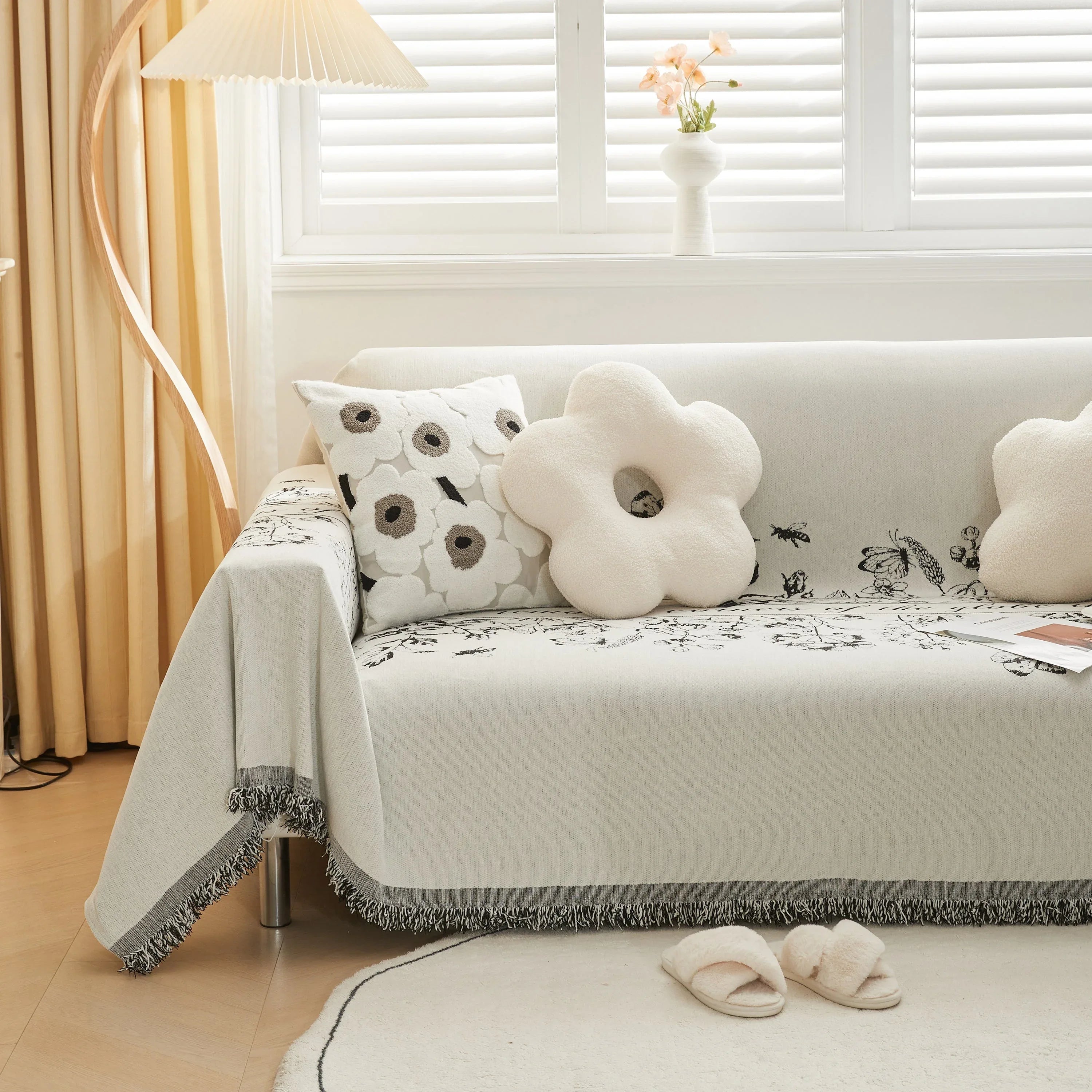 Chenille Butterfly Sofa Cover Blanket, L Shaped Couch Cover, Reversible Couch Protector - TaroTextile