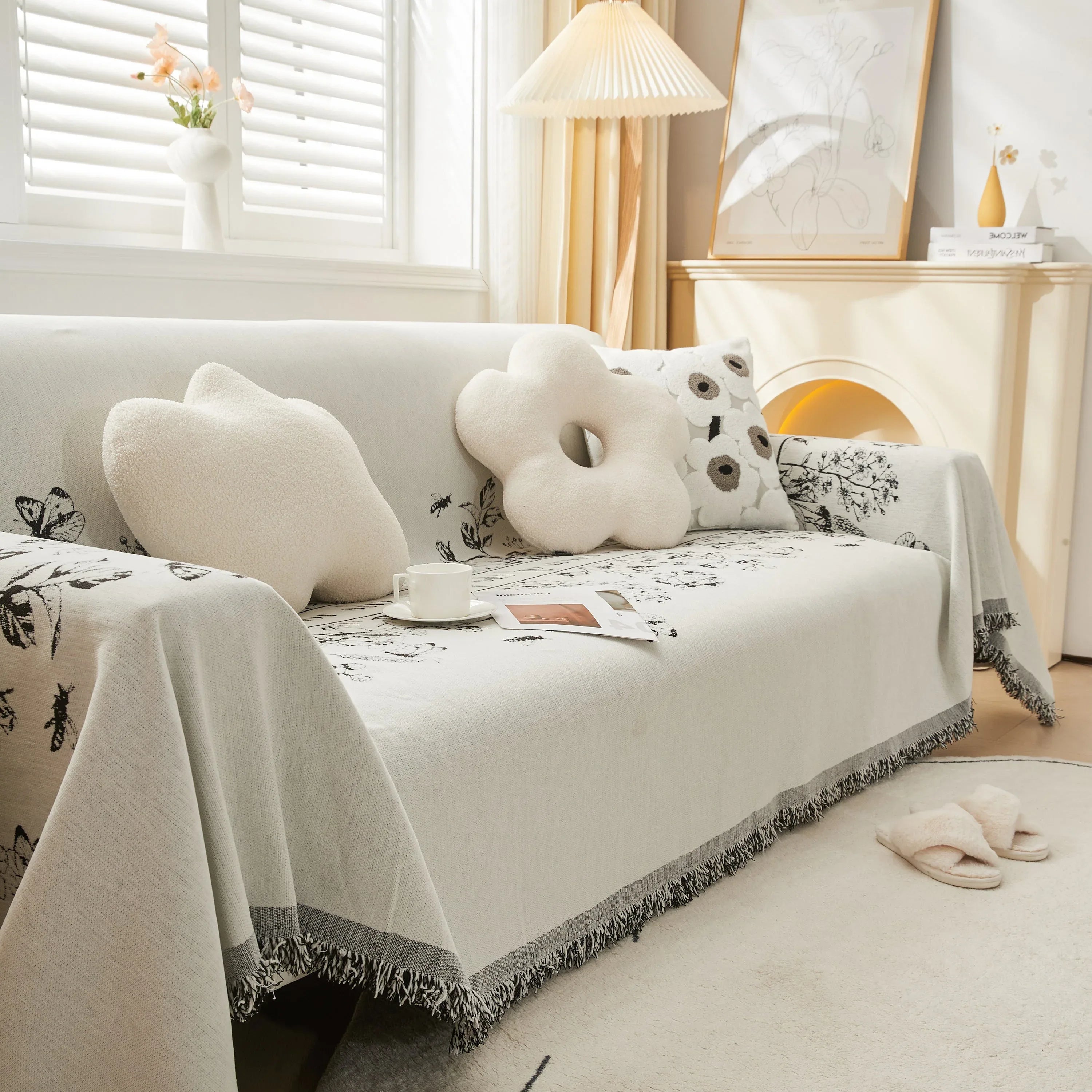 Chenille Butterfly Sofa Cover Blanket, L Shaped Couch Cover, Reversible Couch Protector - TaroTextile