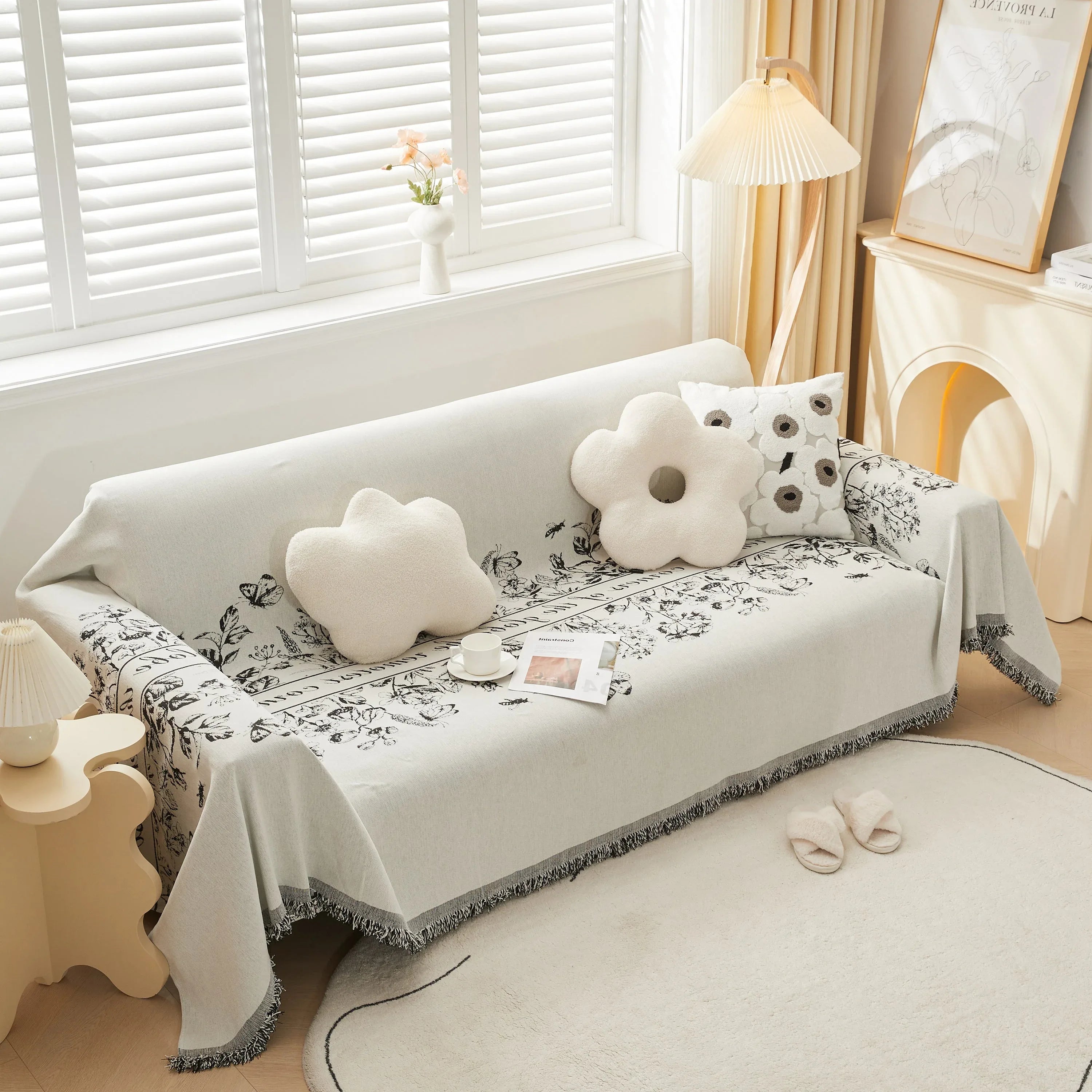 Chenille Butterfly Sofa Cover Blanket, L Shaped Couch Cover, Reversible Couch Protector - TaroTextile