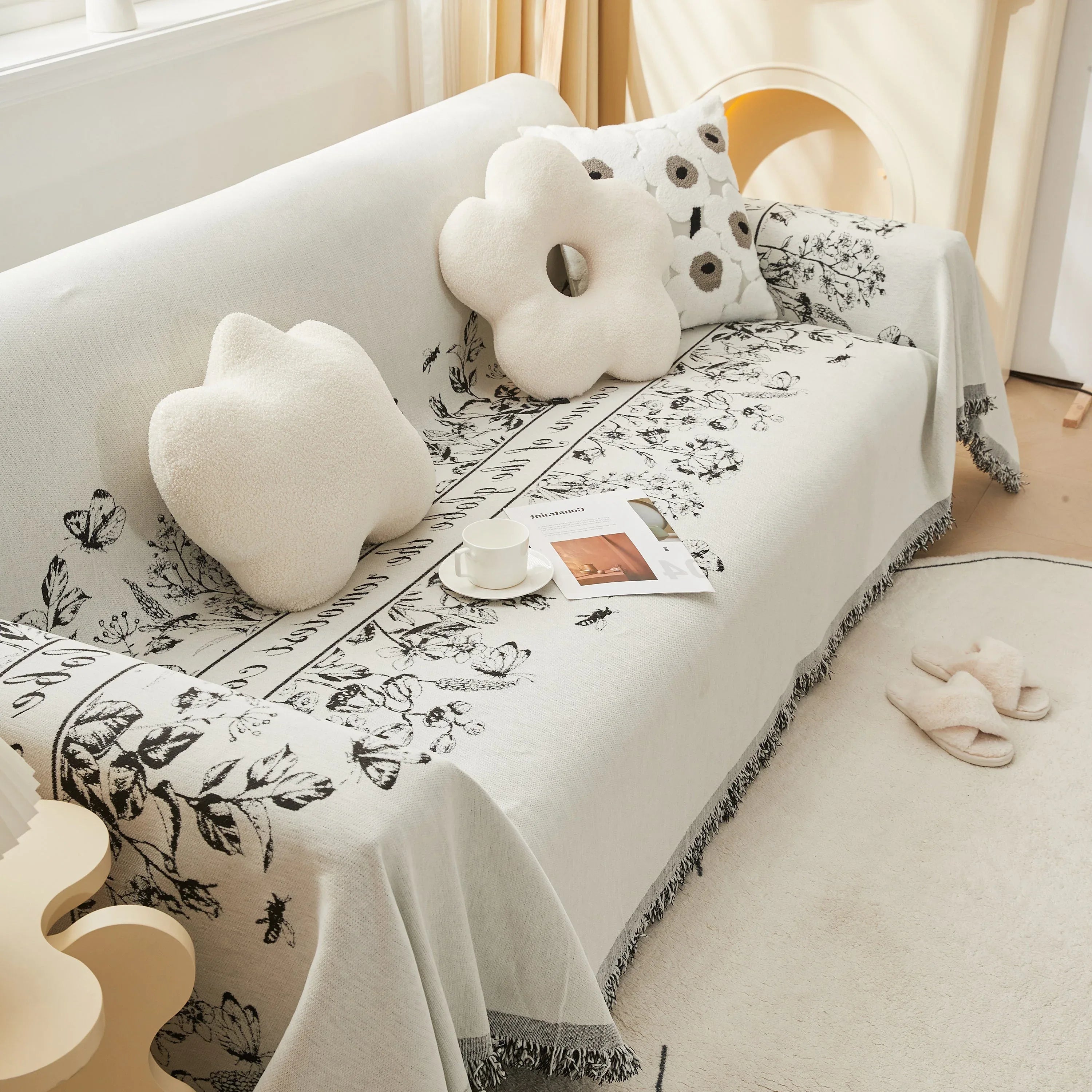 Chenille Butterfly Sofa Cover Blanket, L Shaped Couch Cover, Reversible Couch Protector - TaroTextile