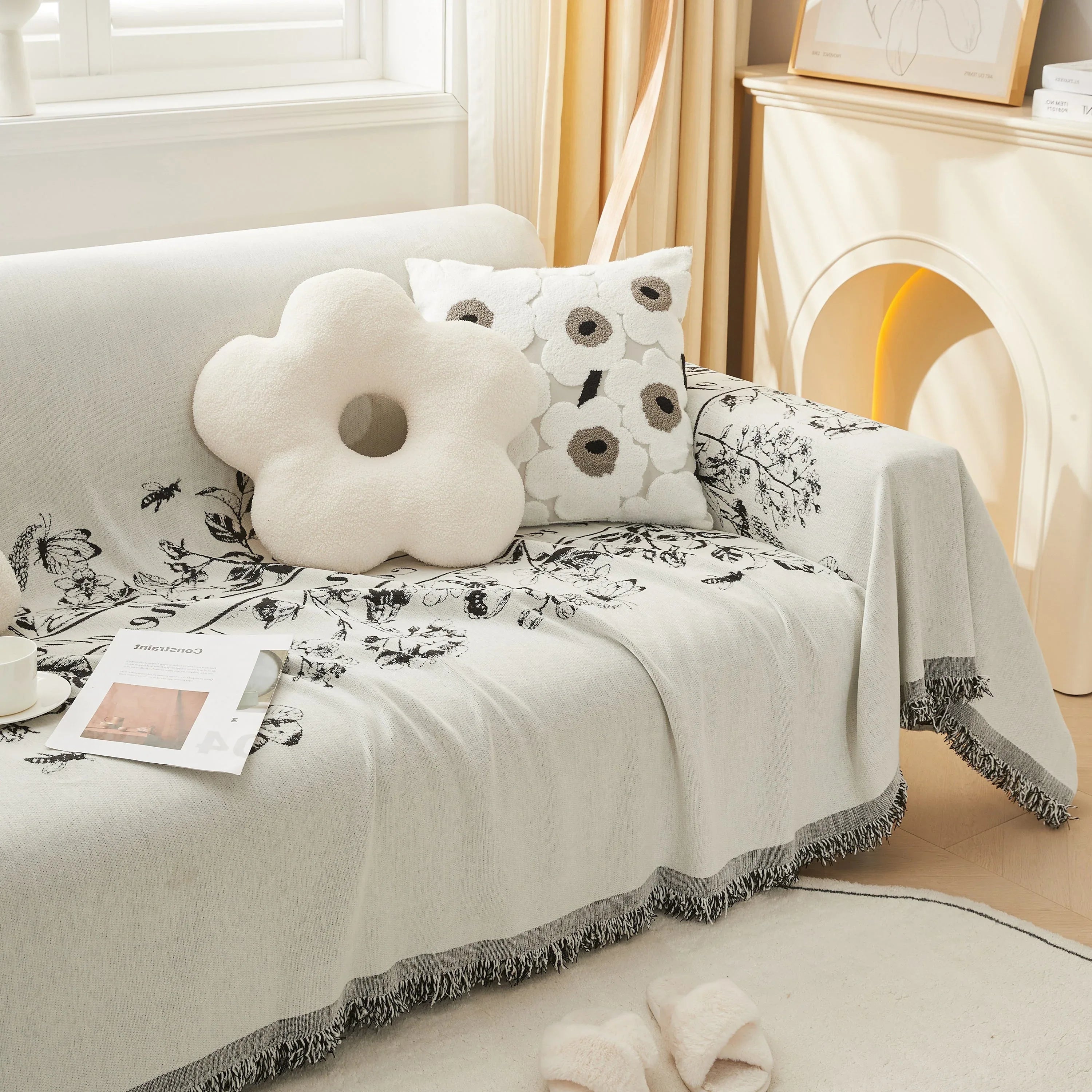 Chenille Butterfly Sofa Cover Blanket, L Shaped Couch Cover, Reversible Couch Protector - TaroTextile