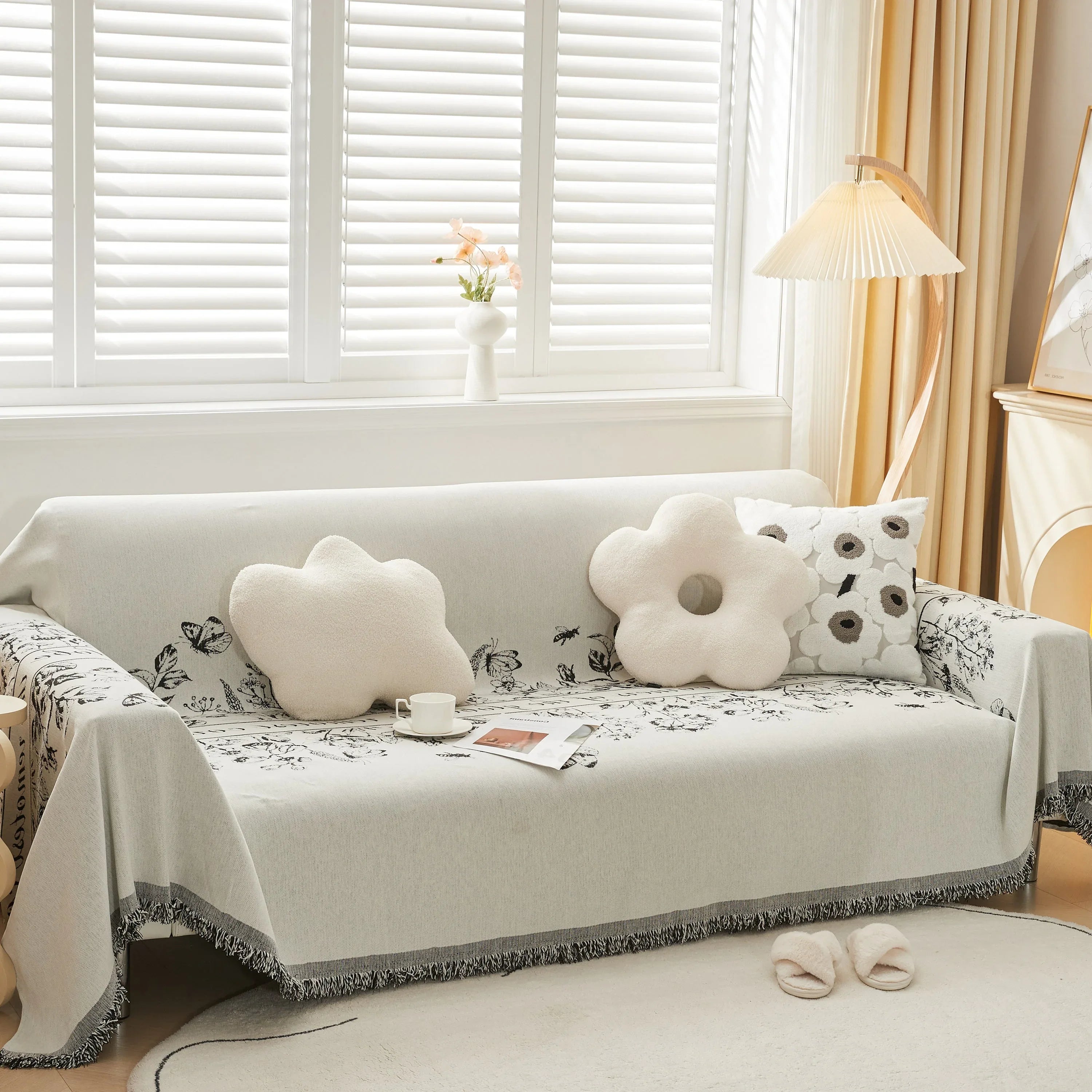 Chenille Butterfly Sofa Cover Blanket, L Shaped Couch Cover, Reversible Couch Protector - TaroTextile