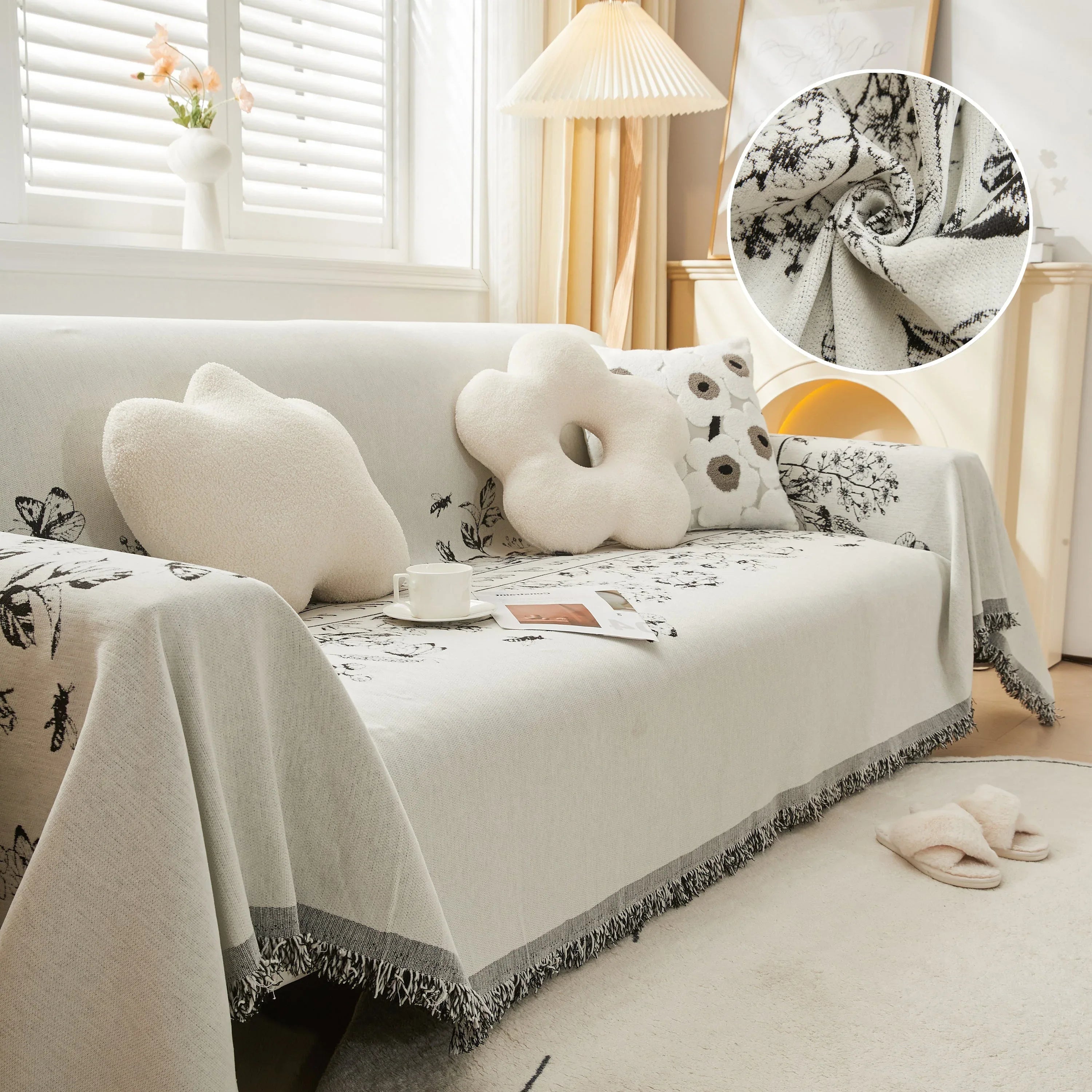 Chenille Butterfly Sofa Cover Blanket, L Shaped Couch Cover, Reversible Couch Protector - TaroTextile