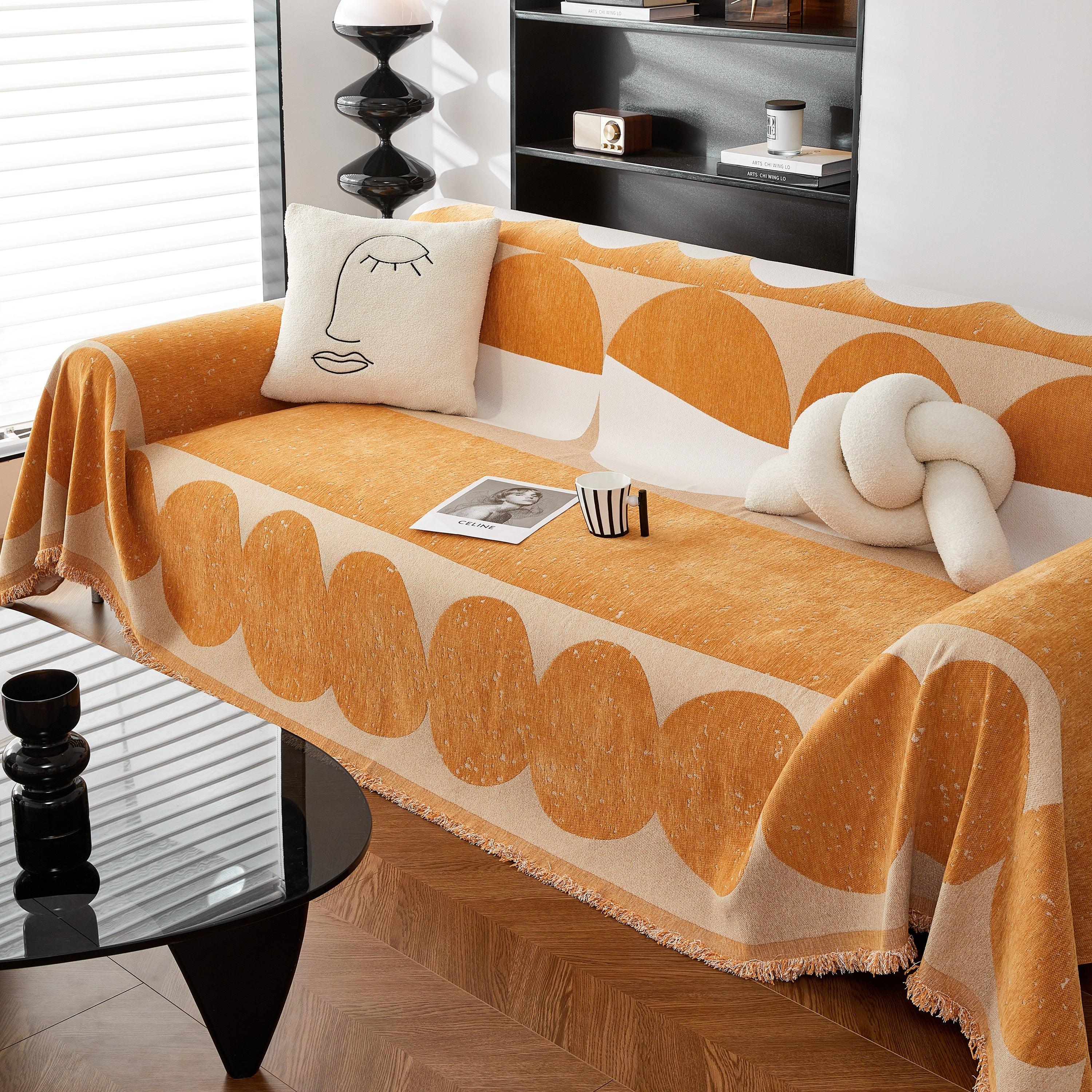 Chenille Circular Motif Sofa Protector Cover, Sofa Slipcovers L Shape, Sectional Sofa Couch Covers - TaroTextile