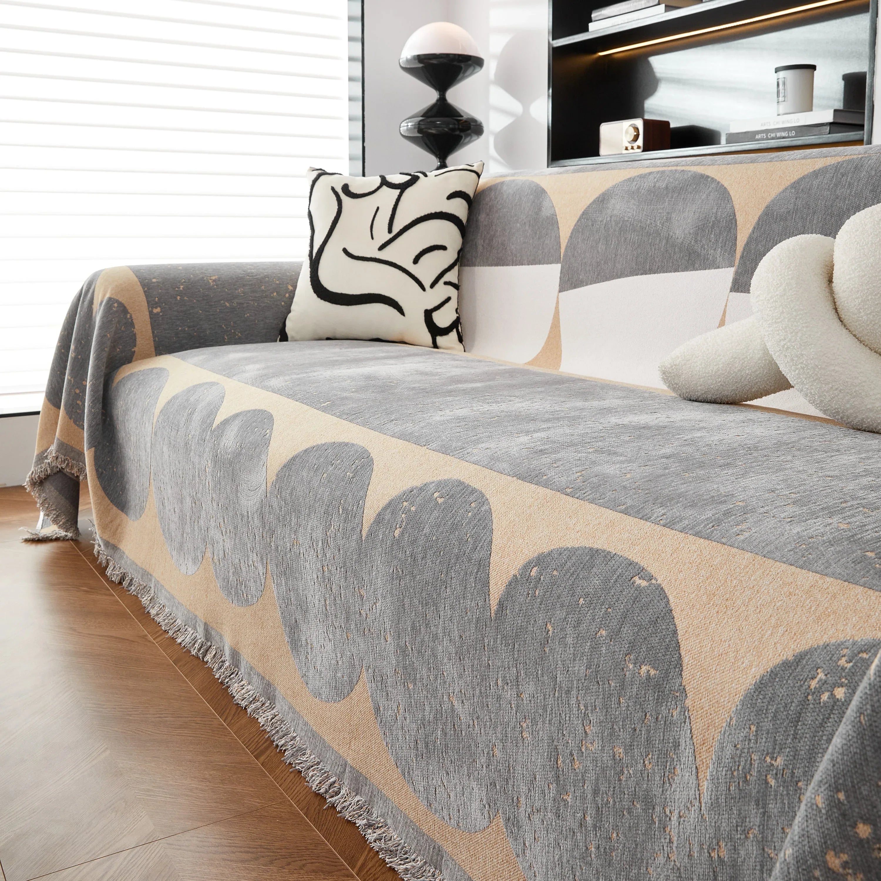 Chenille Circular Motif Sofa Protector Cover, Sofa Slipcovers L Shape, Sectional Sofa Couch Covers - TaroTextile
