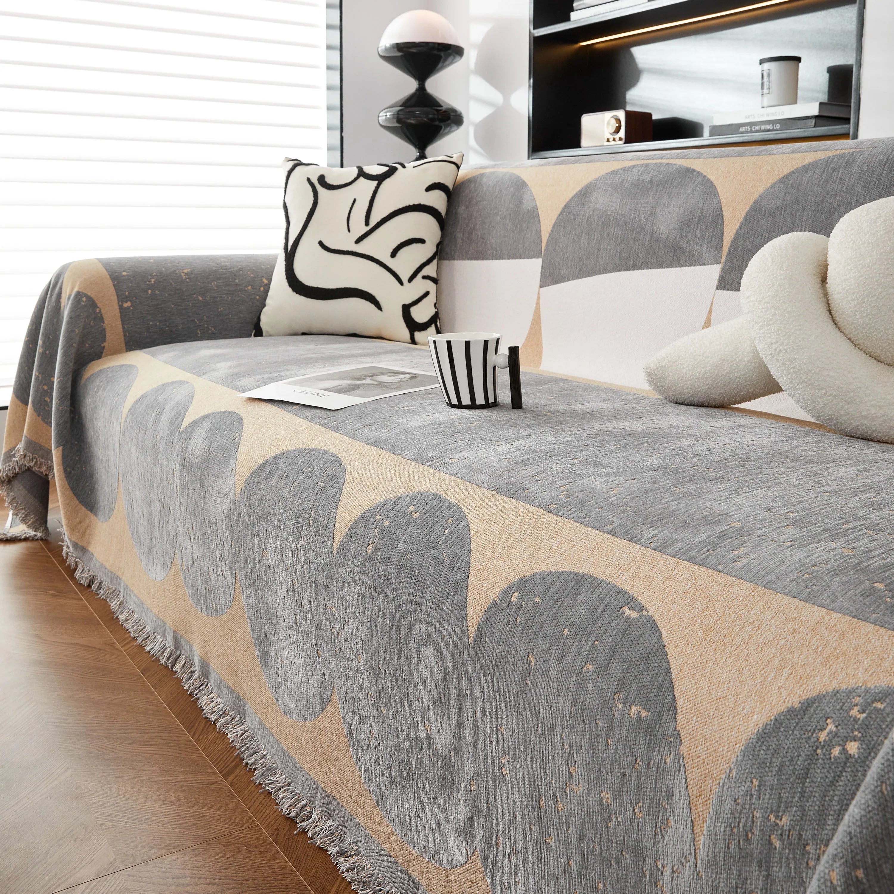 Chenille Circular Motif Sofa Protector Cover, Sofa Slipcovers L Shape, Sectional Sofa Couch Covers - TaroTextile