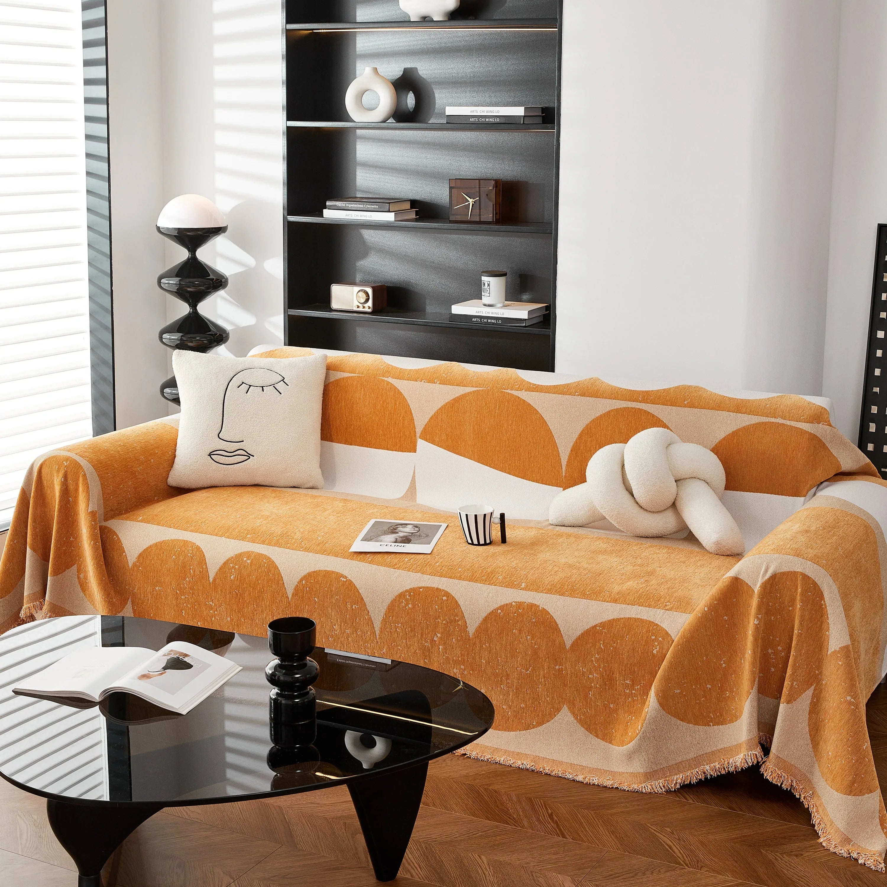 Chenille Circular Motif Sofa Protector Cover, Sofa Slipcovers L Shape, Sectional Sofa Couch Covers - TaroTextile