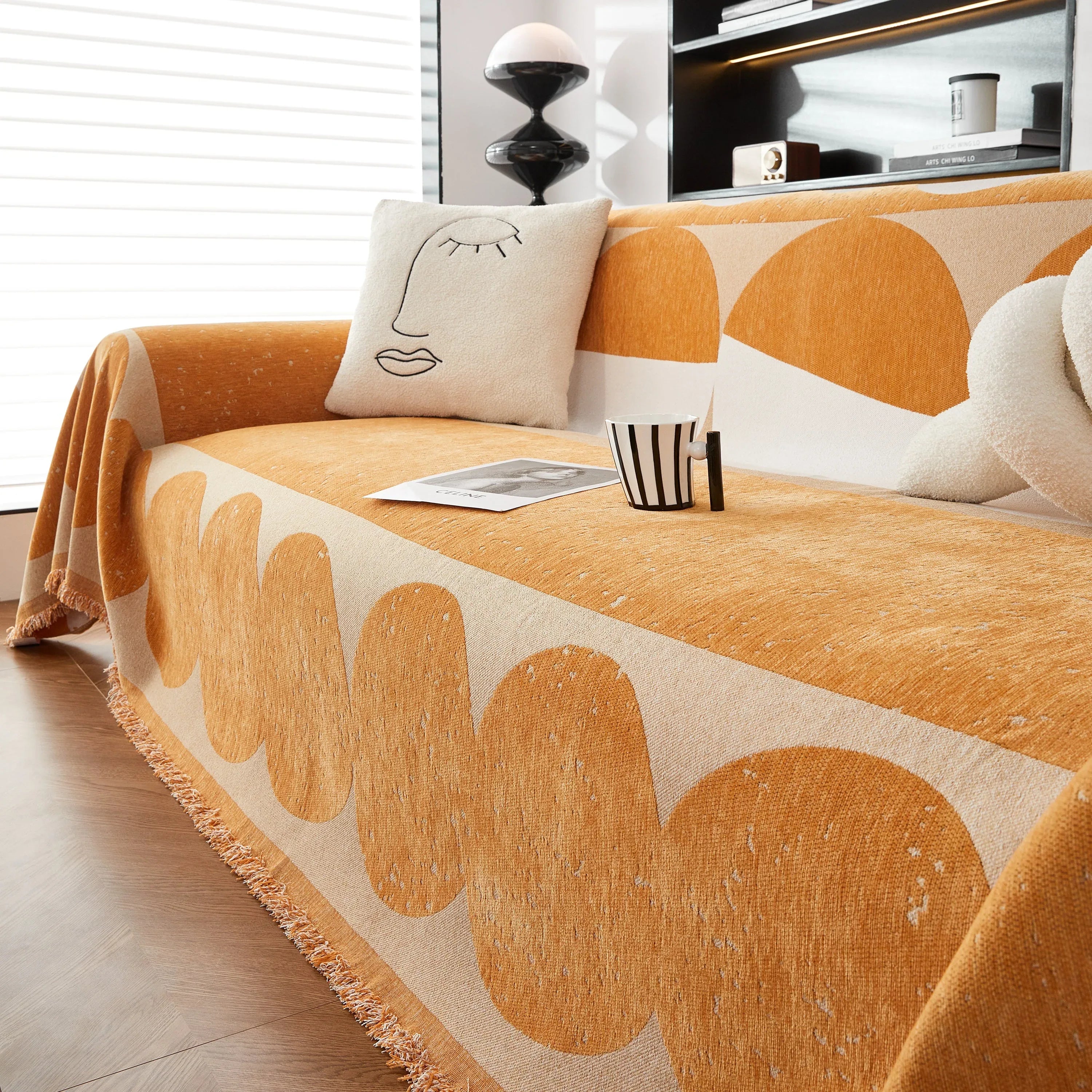 Chenille Circular Motif Sofa Protector Cover, Sofa Slipcovers L Shape, Sectional Sofa Couch Covers - TaroTextile