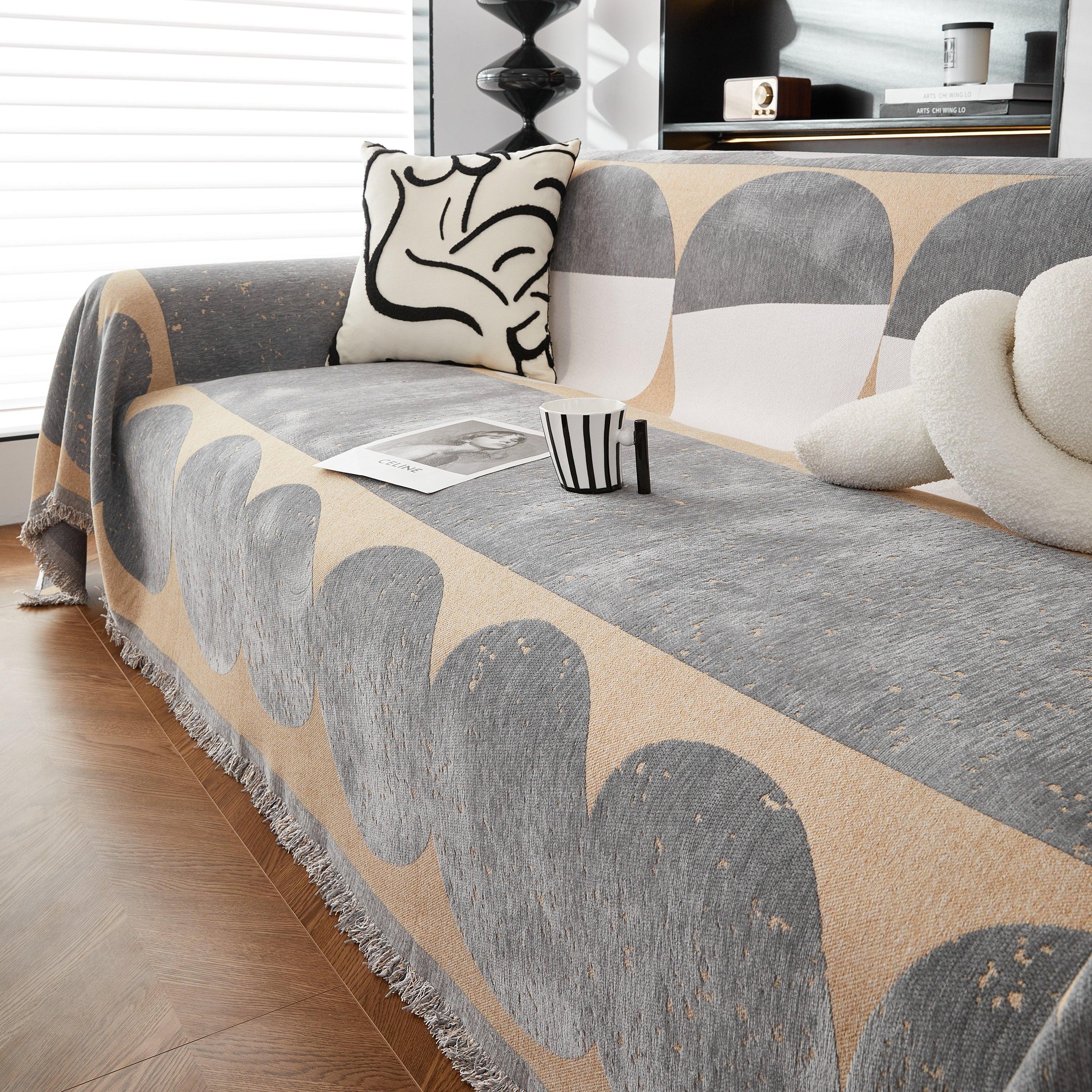 Chenille Circular Motif Sofa Protector Cover, Sofa Slipcovers L Shape, Sectional Sofa Couch Covers - TaroTextile