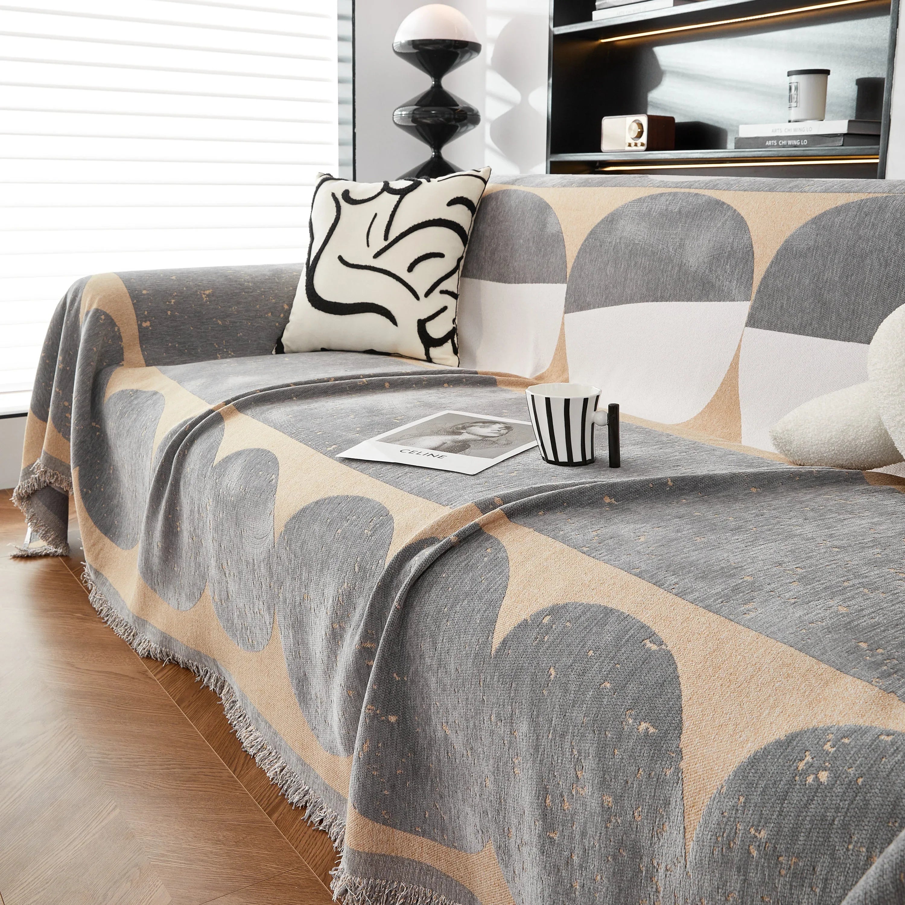 Chenille Circular Motif Sofa Protector Cover, Sofa Slipcovers L Shape, Sectional Sofa Couch Covers - TaroTextile