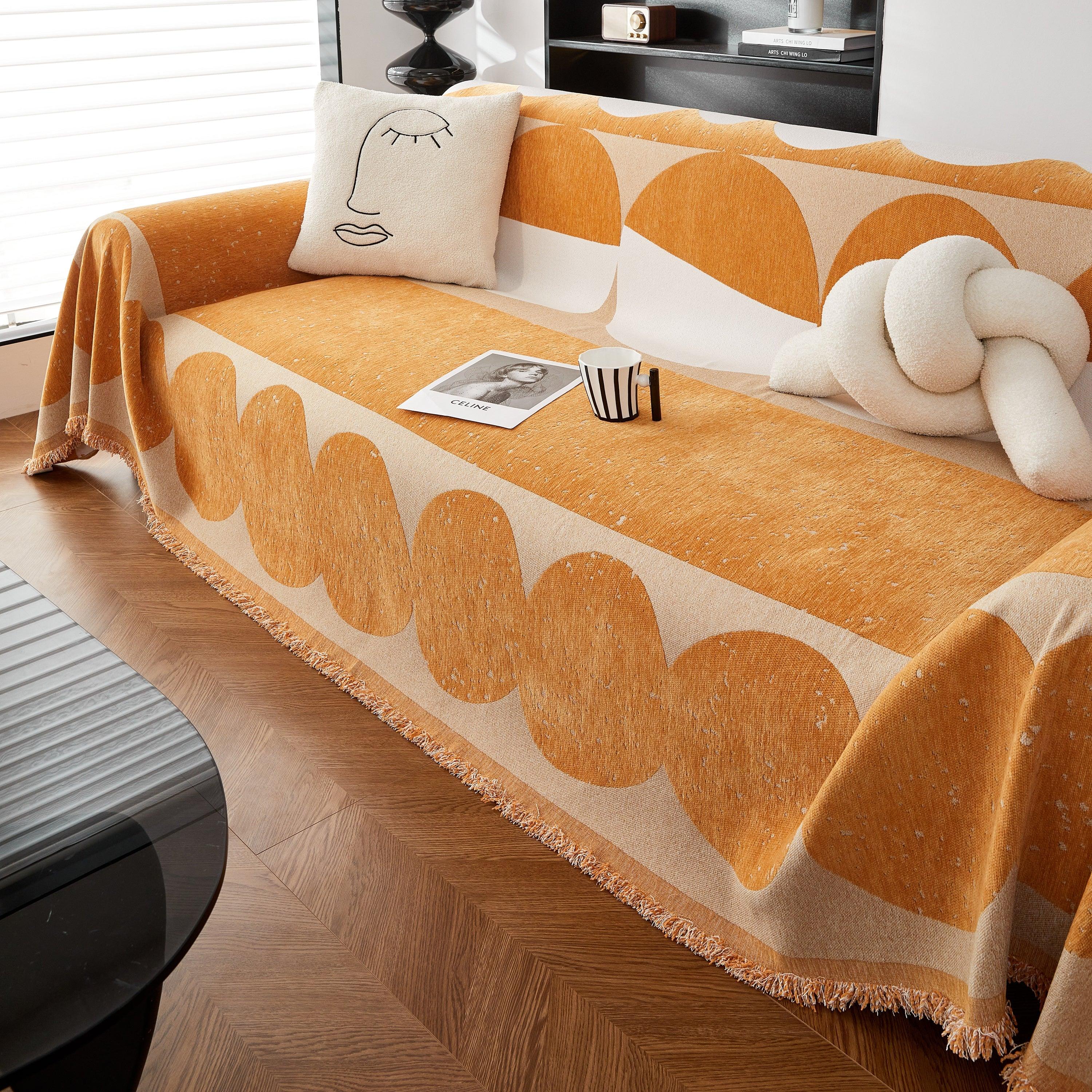 Chenille Circular Motif Sofa Protector Cover, Sofa Slipcovers L Shape, Sectional Sofa Couch Covers - TaroTextile