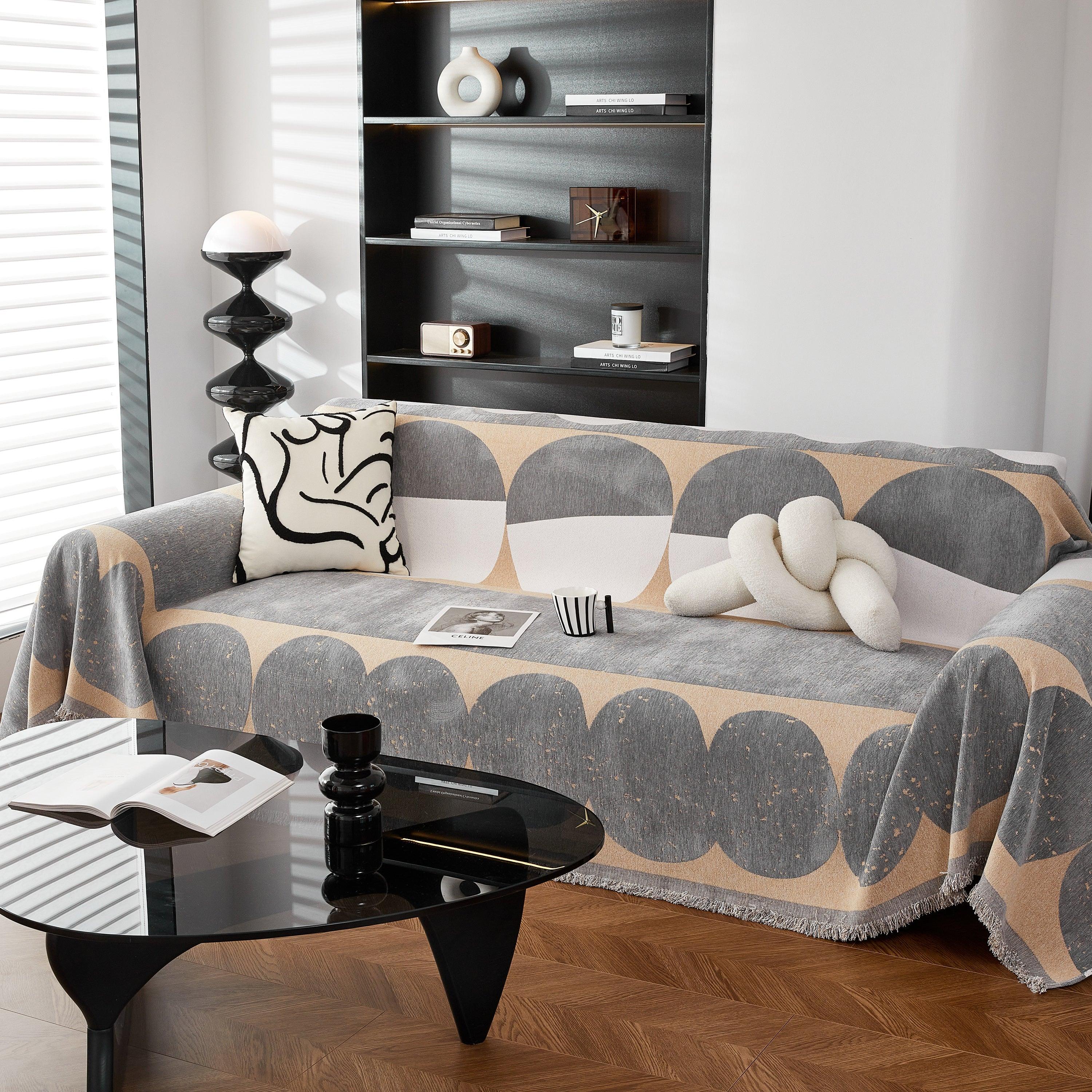 Chenille Circular Motif Sofa Protector Cover, Sofa Slipcovers L Shape, Sectional Sofa Couch Covers - TaroTextile