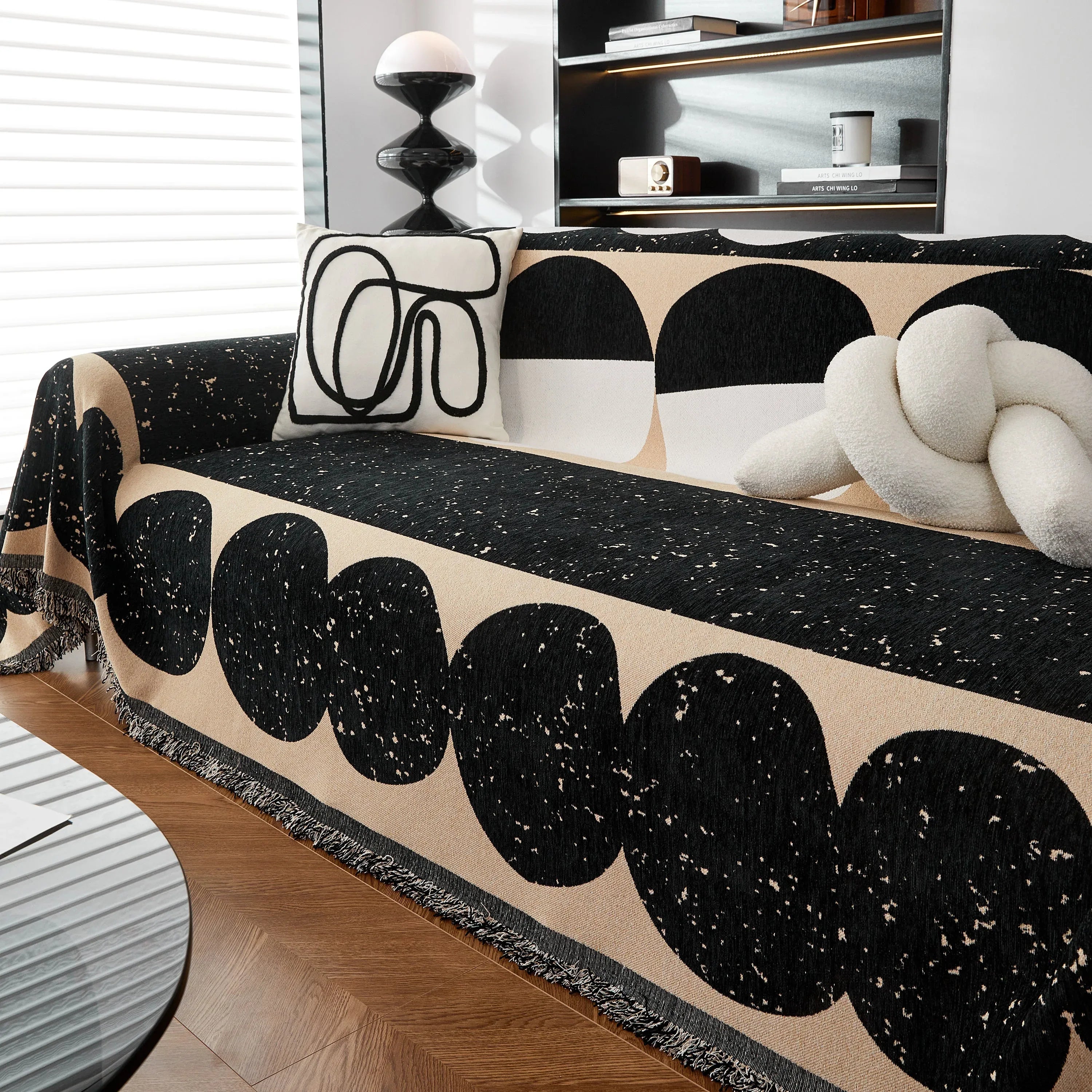Chenille Circular Motif Sofa Protector Cover, Sofa Slipcovers L Shape, Sectional Sofa Couch Covers - TaroTextile