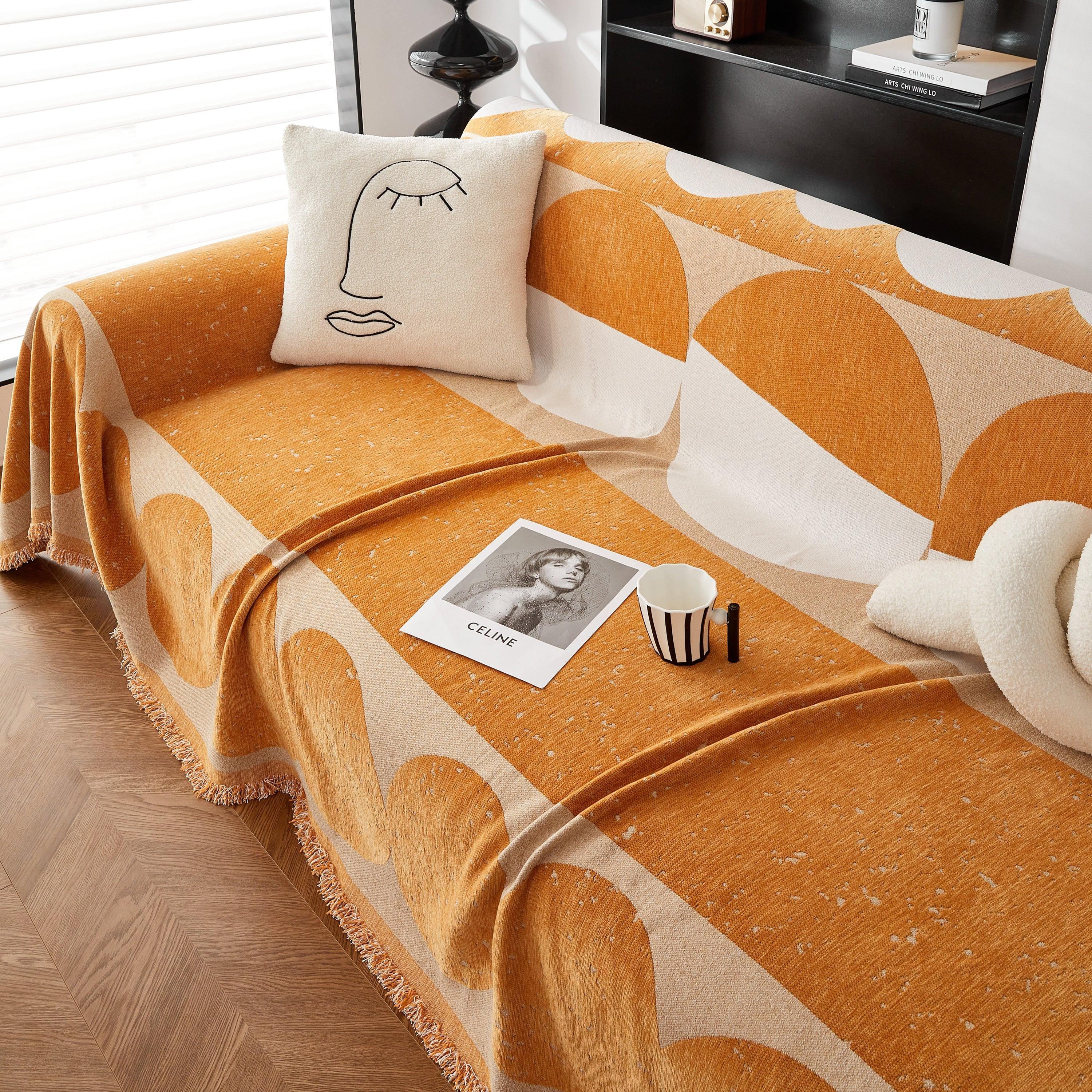 Chenille Circular Motif Sofa Protector Cover, Sofa Slipcovers L Shape, Sectional Sofa Couch Covers - TaroTextile