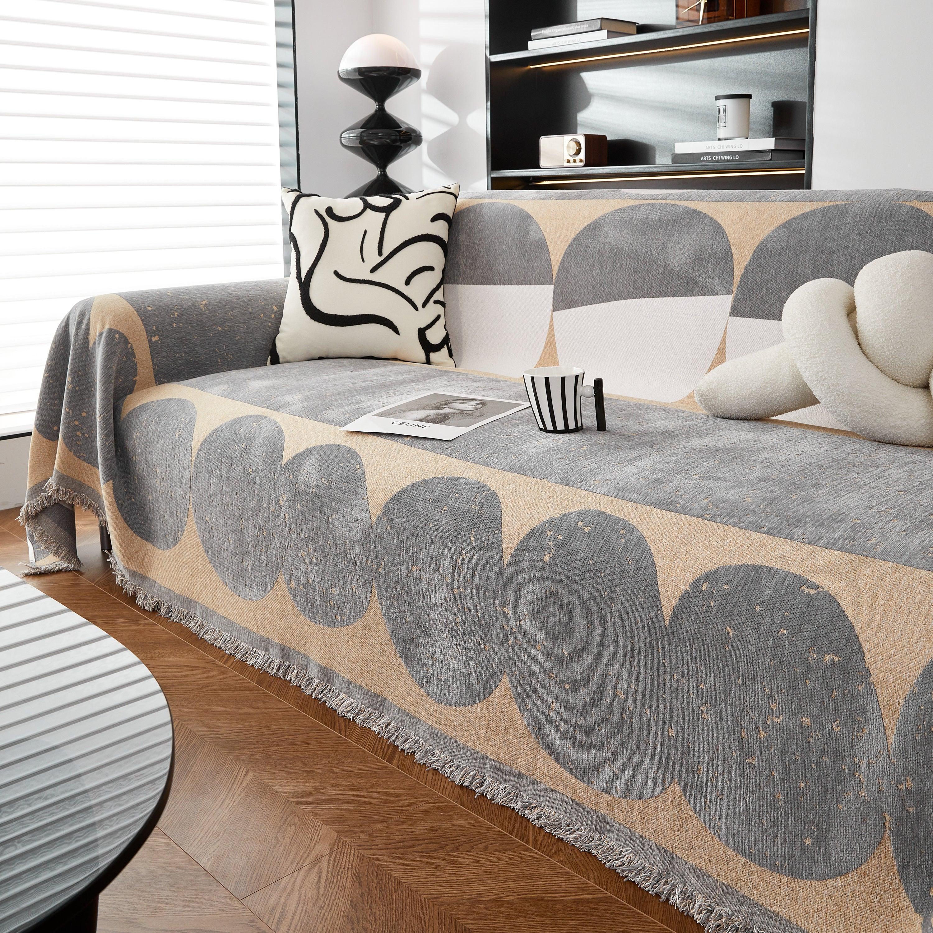Chenille Circular Motif Sofa Protector Cover, Sofa Slipcovers L Shape, Sectional Sofa Couch Covers - TaroTextile