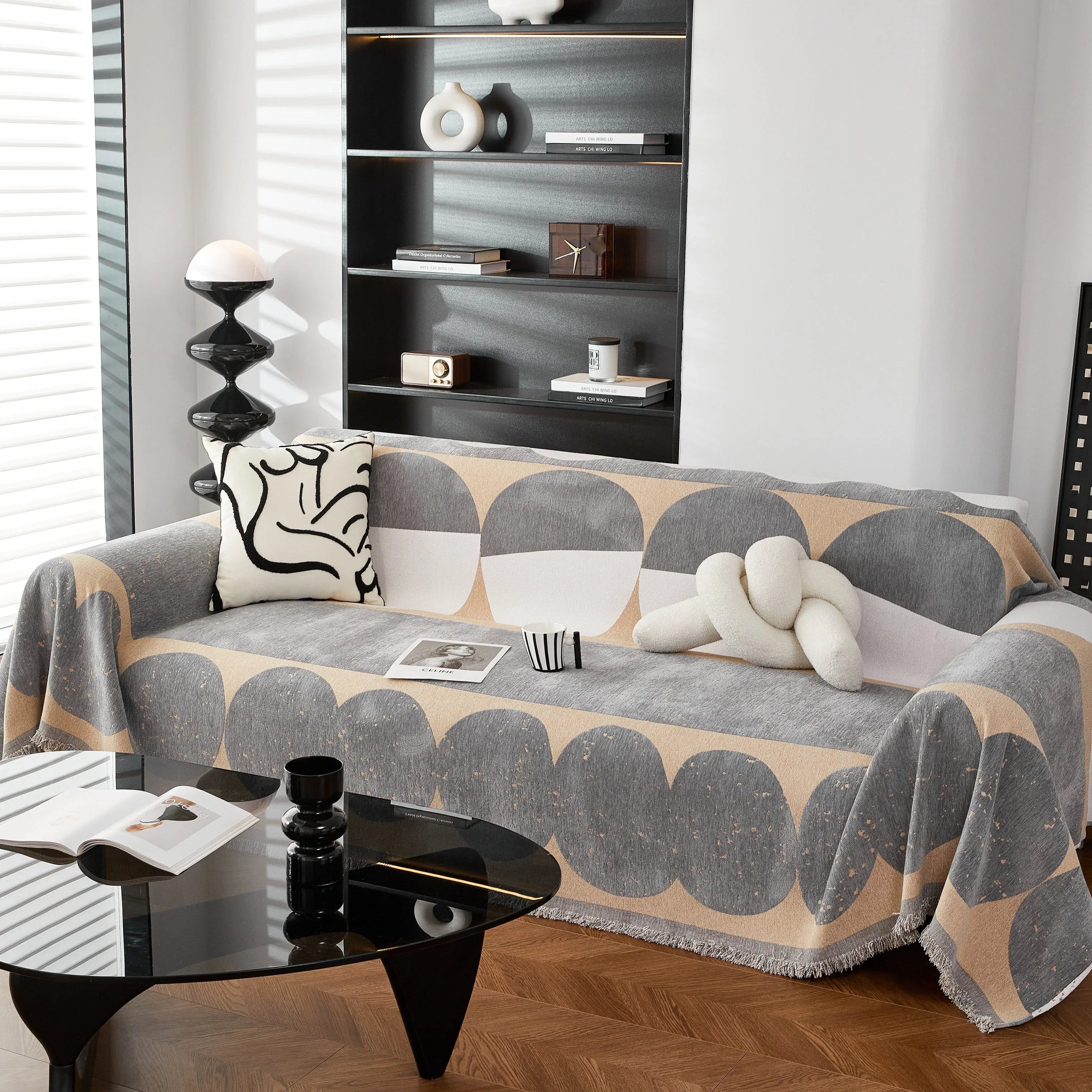 Chenille Circular Motif Sofa Protector Cover, Sofa Slipcovers L Shape, Sectional Sofa Couch Covers - TaroTextile