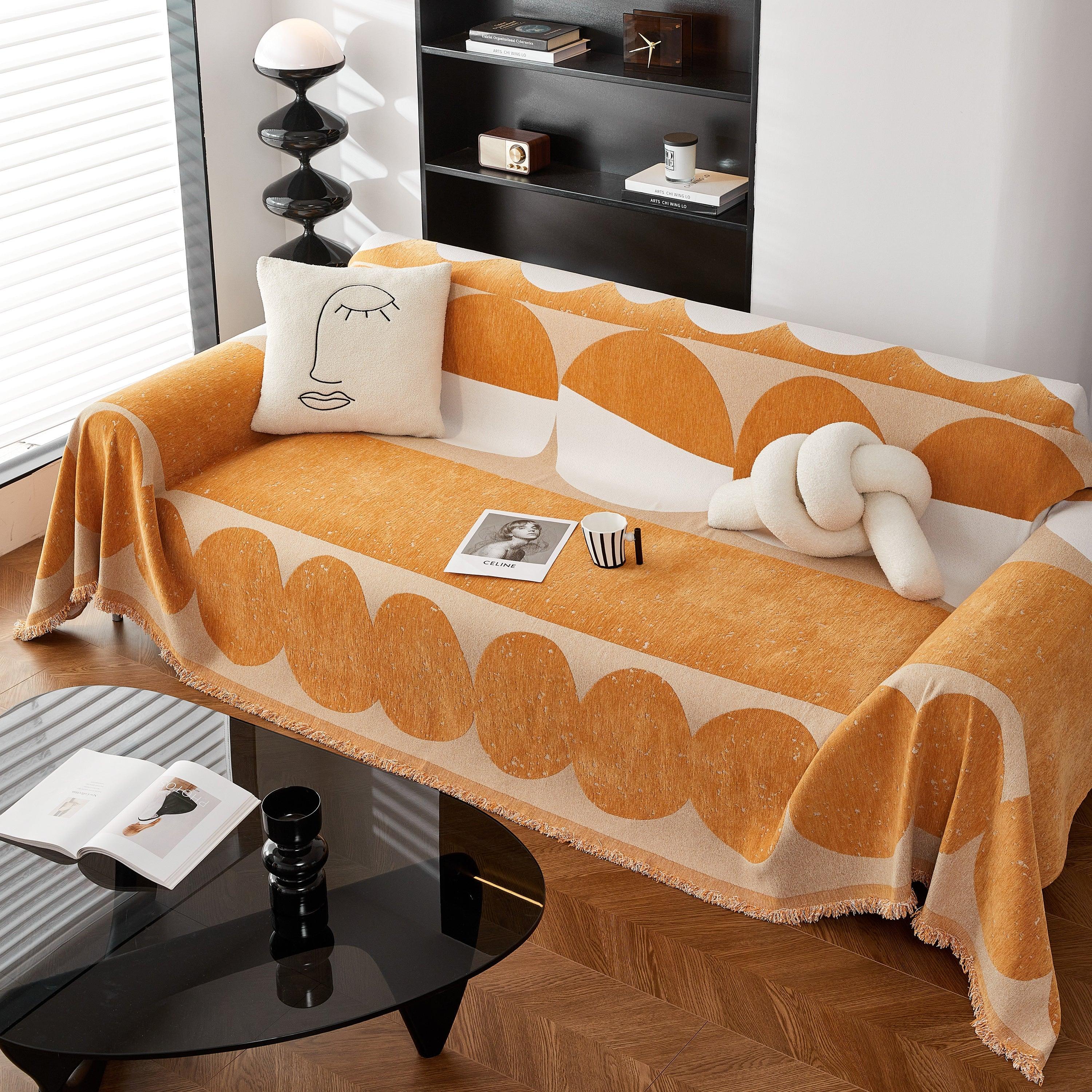 Chenille Circular Motif Sofa Protector Cover, Sofa Slipcovers L Shape, Sectional Sofa Couch Covers - TaroTextile
