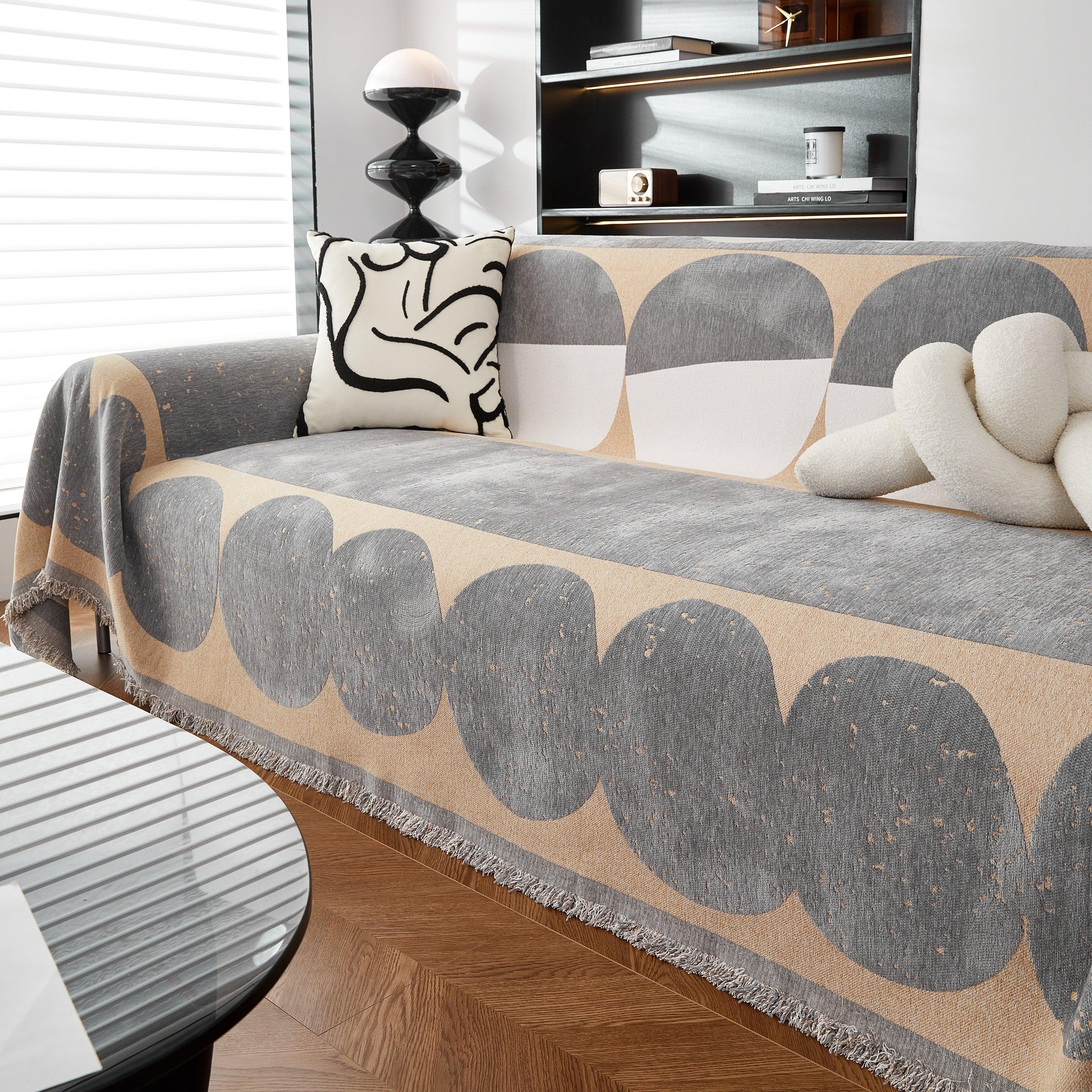 Chenille Circular Motif Sofa Protector Cover, Sofa Slipcovers L Shape, Sectional Sofa Couch Covers - TaroTextile