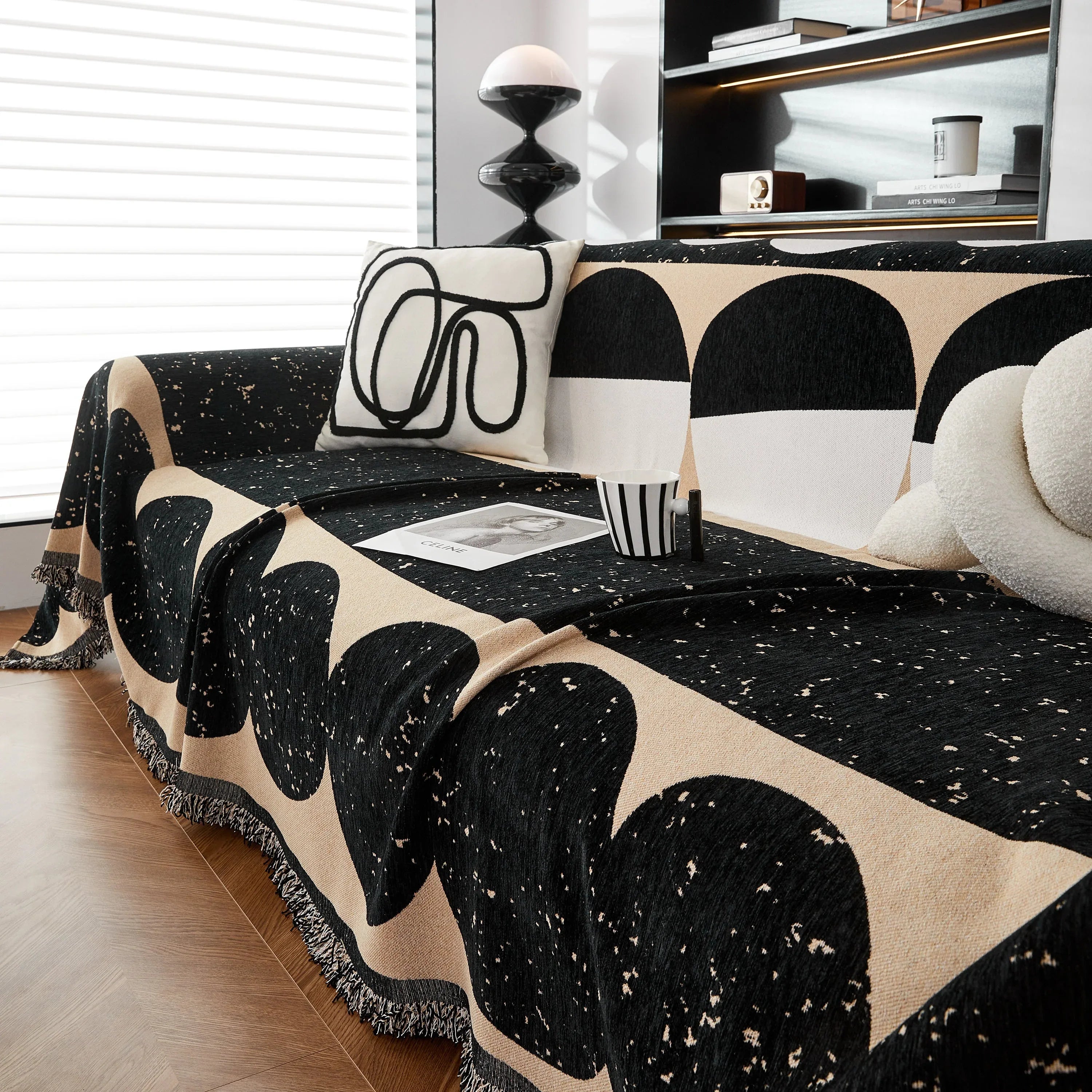 Chenille Circular Motif Sofa Protector Cover, Sofa Slipcovers L Shape, Sectional Sofa Couch Covers - TaroTextile