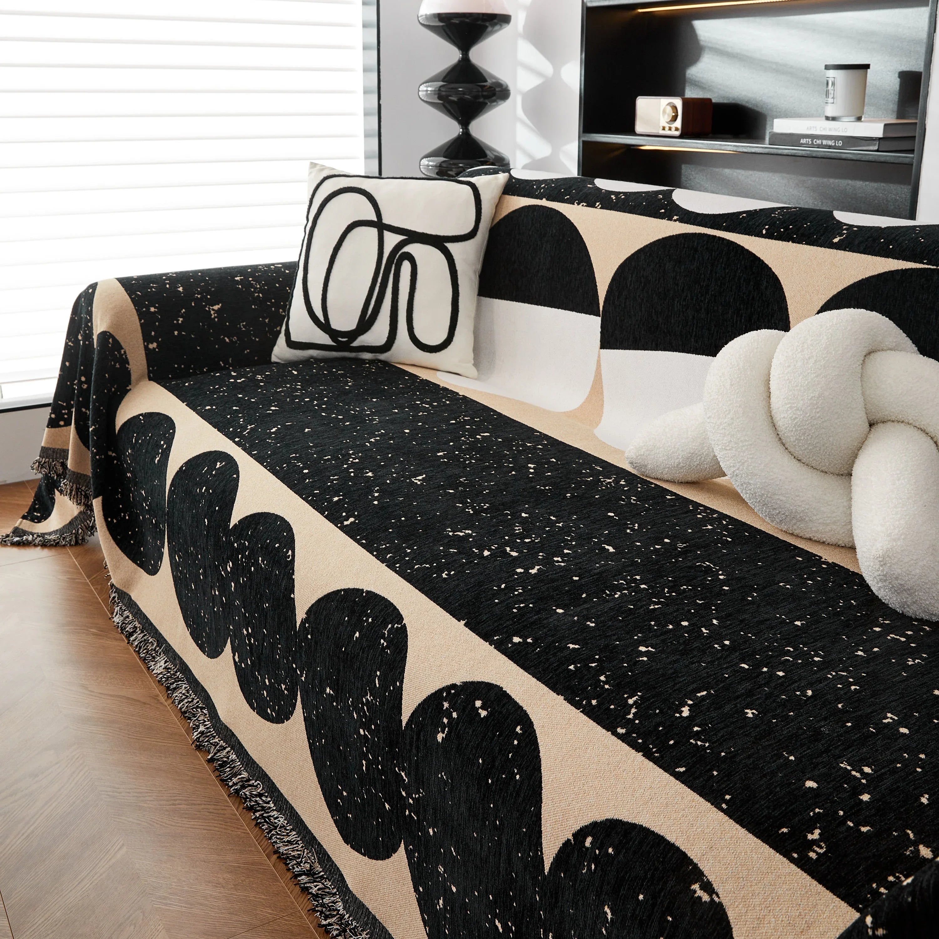 Chenille Circular Motif Sofa Protector Cover, Sofa Slipcovers L Shape, Sectional Sofa Couch Covers - TaroTextile
