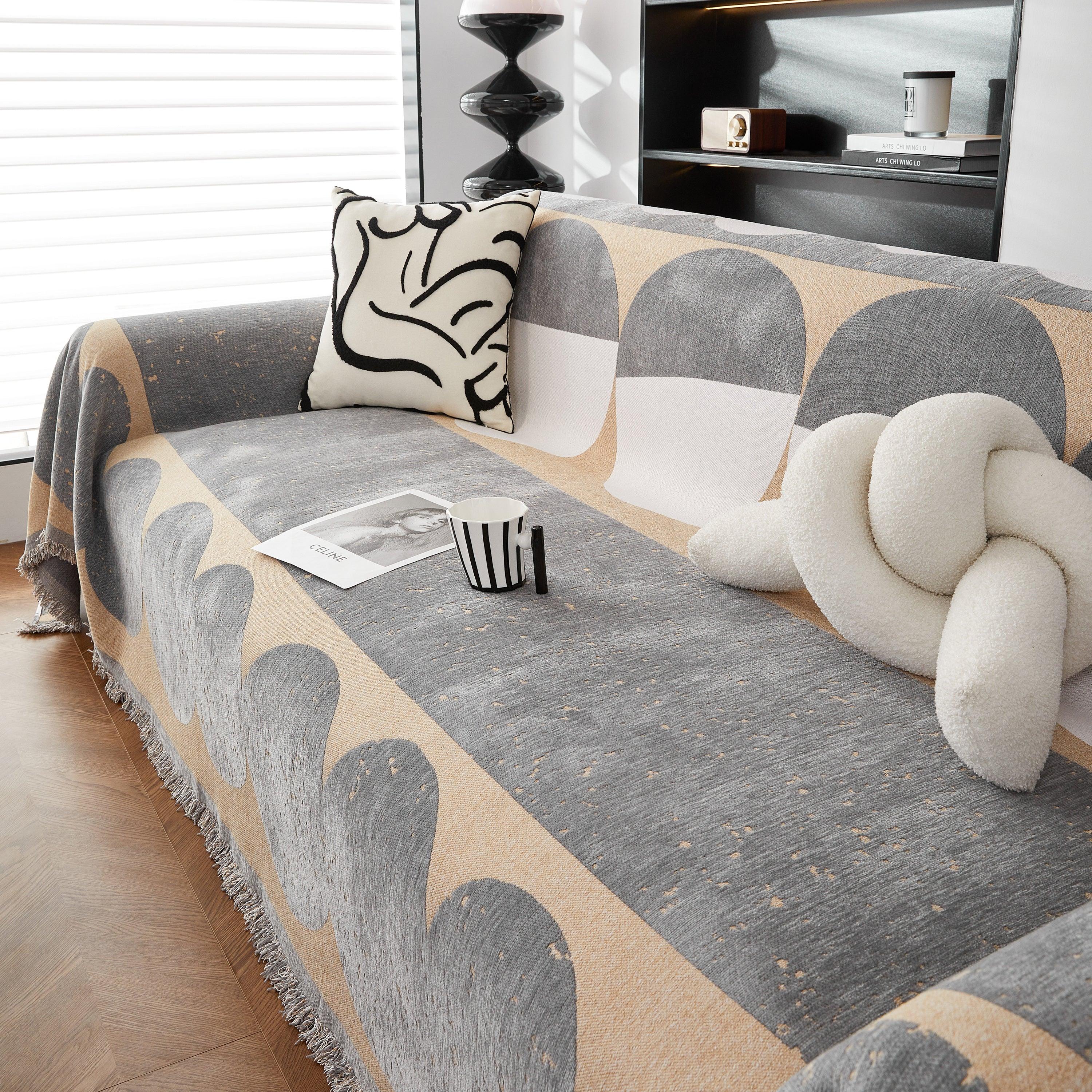 Chenille Circular Motif Sofa Protector Cover, Sofa Slipcovers L Shape, Sectional Sofa Couch Covers - TaroTextile