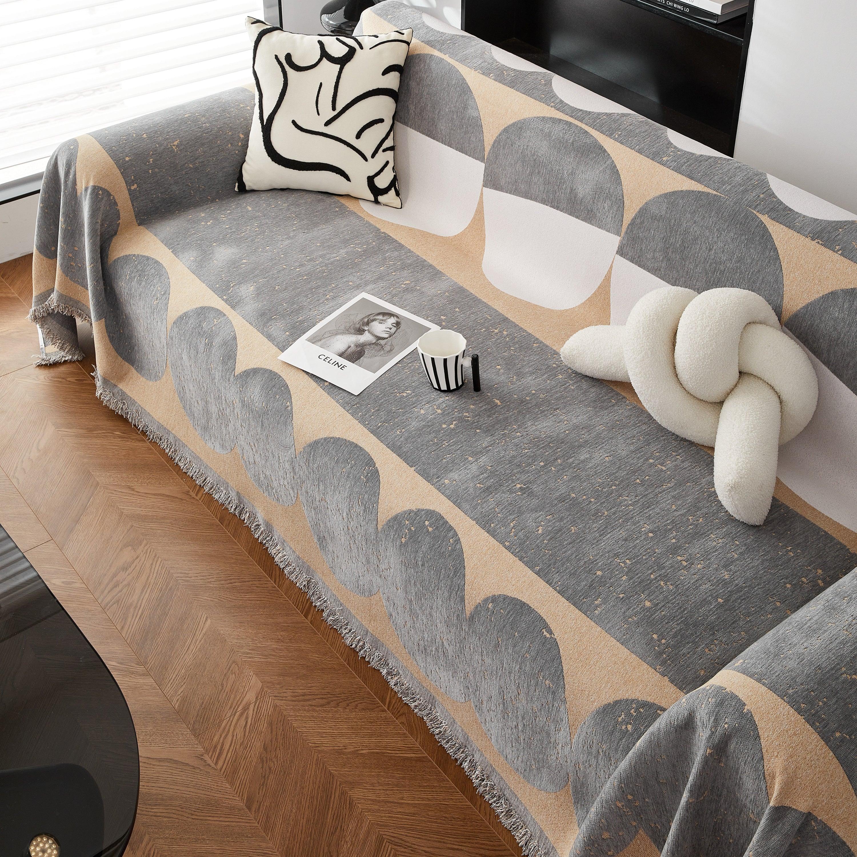 Chenille Circular Motif Sofa Protector Cover, Sofa Slipcovers L Shape, Sectional Sofa Couch Covers - TaroTextile