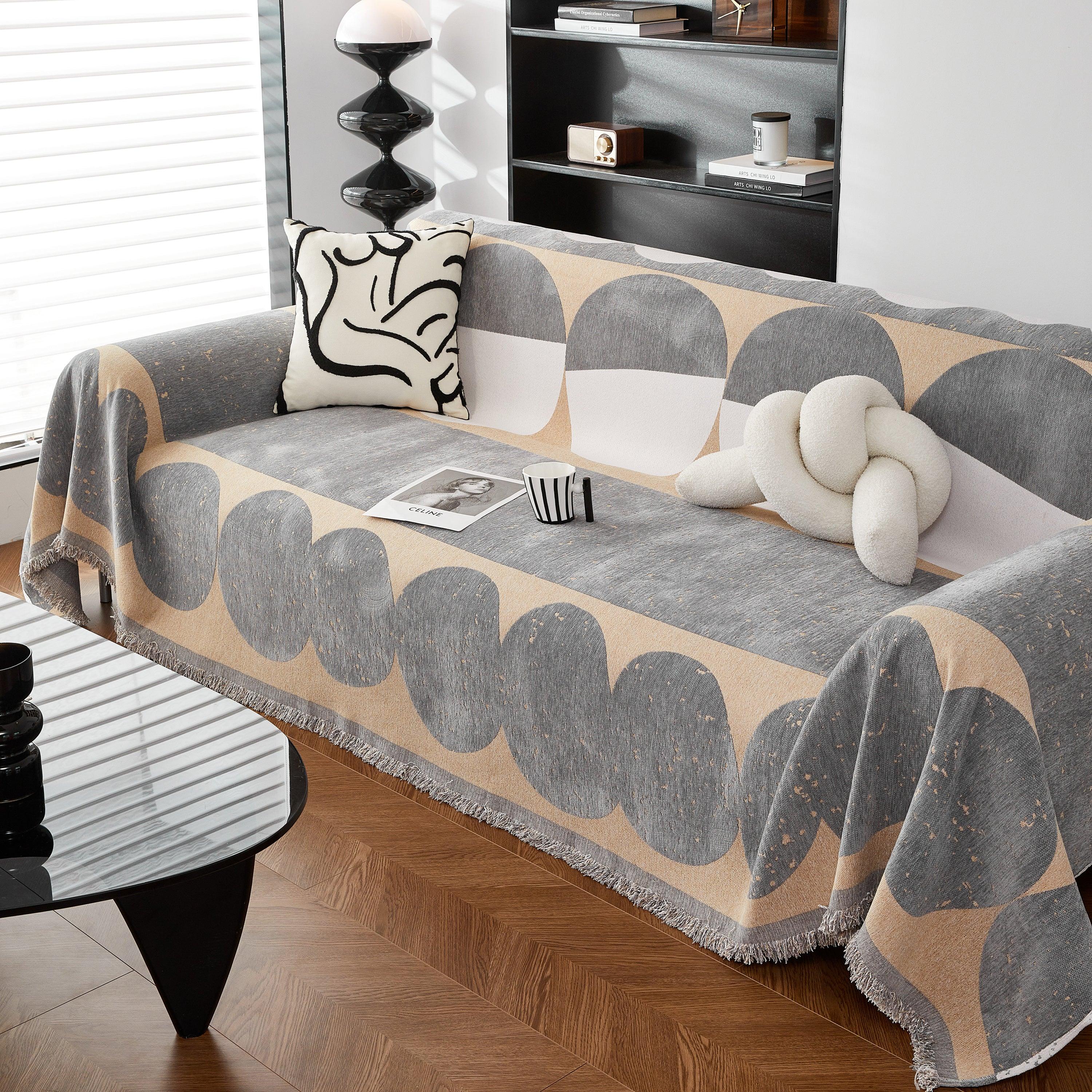 Chenille Circular Motif Sofa Protector Cover, Sofa Slipcovers L Shape, Sectional Sofa Couch Covers - TaroTextile