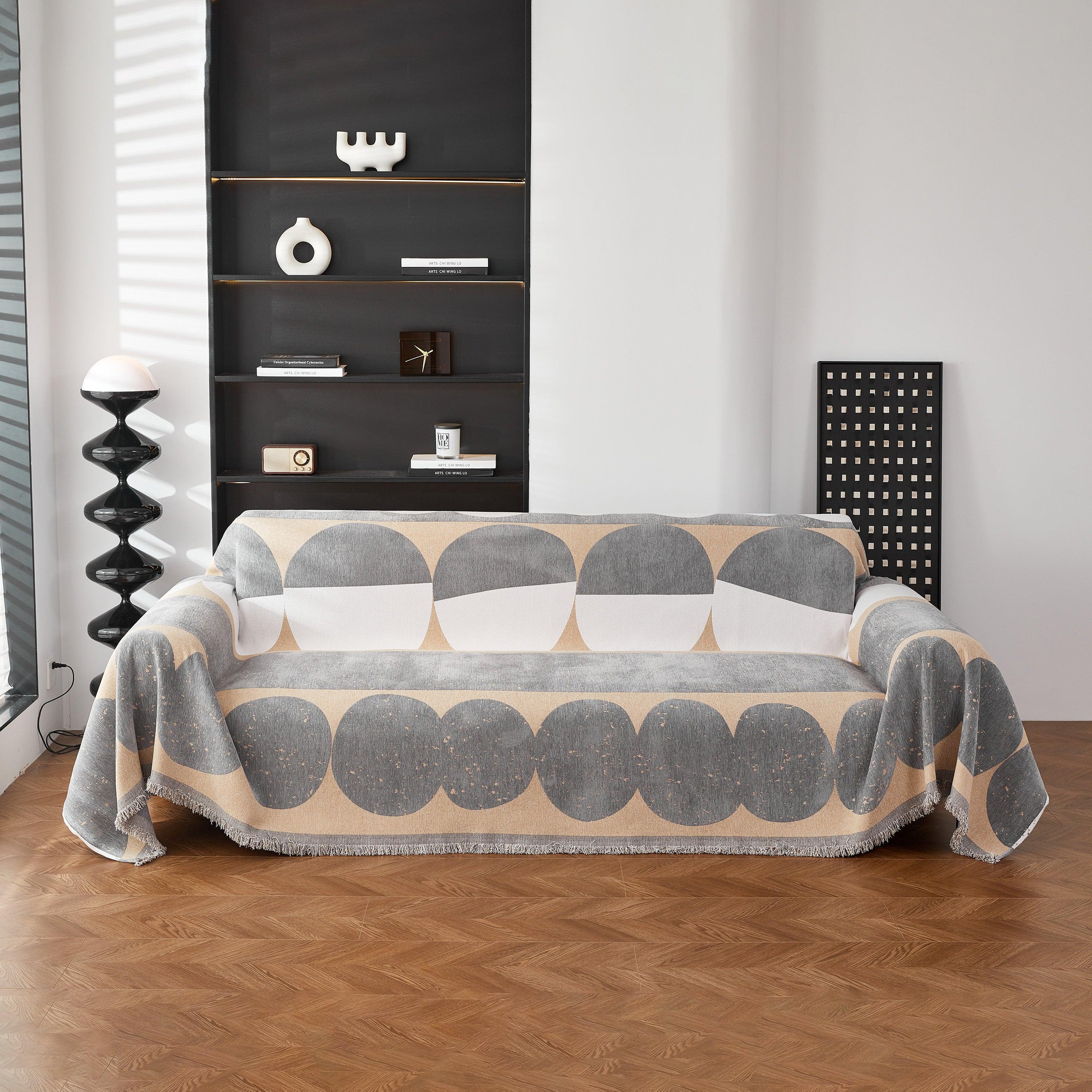 Chenille Circular Motif Sofa Protector Cover, Sofa Slipcovers L Shape, Sectional Sofa Couch Covers - TaroTextile