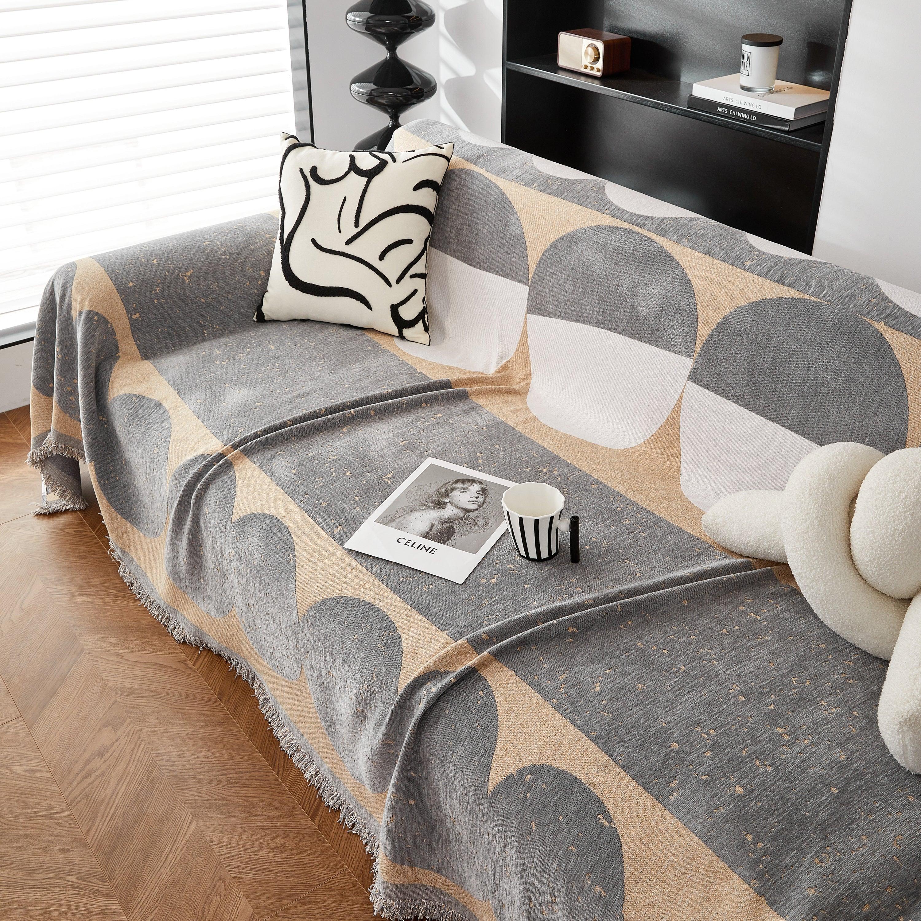 Chenille Circular Motif Sofa Protector Cover, Sofa Slipcovers L Shape, Sectional Sofa Couch Covers - TaroTextile