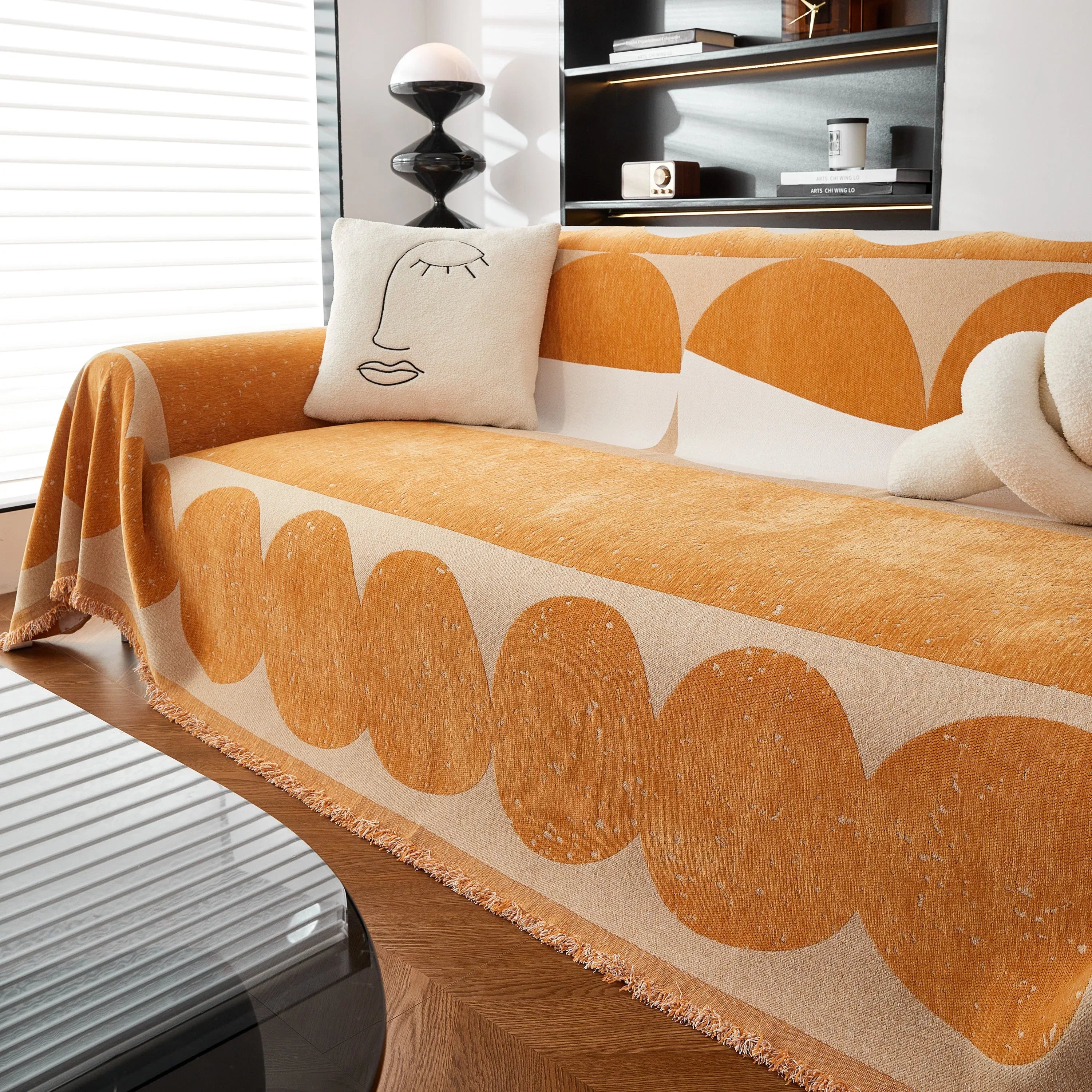 Chenille Circular Motif Sofa Protector Cover, Sofa Slipcovers L Shape, Sectional Sofa Couch Covers - TaroTextile