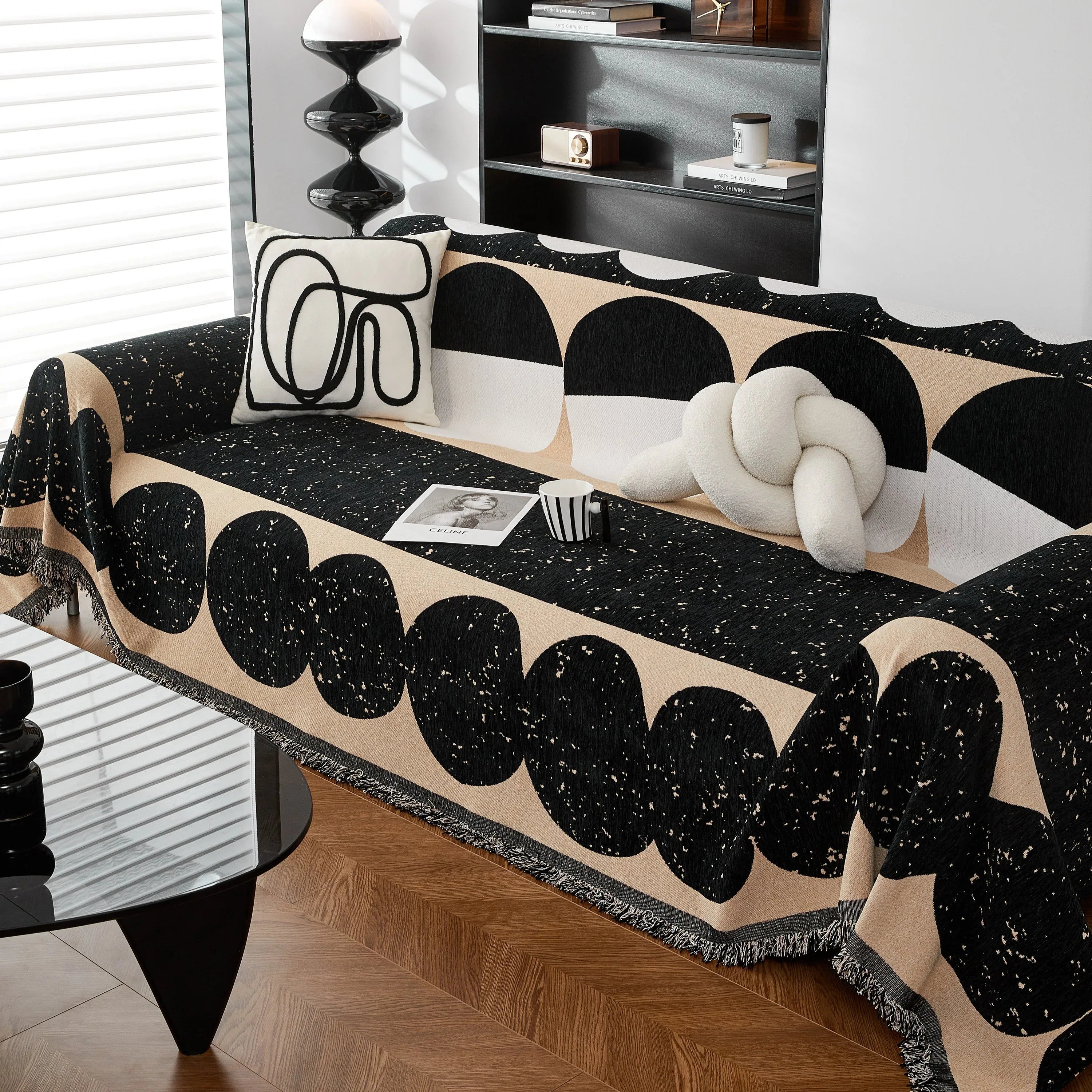 Chenille Circular Motif Sofa Protector Cover, Sofa Slipcovers L Shape, Sectional Sofa Couch Covers - TaroTextile