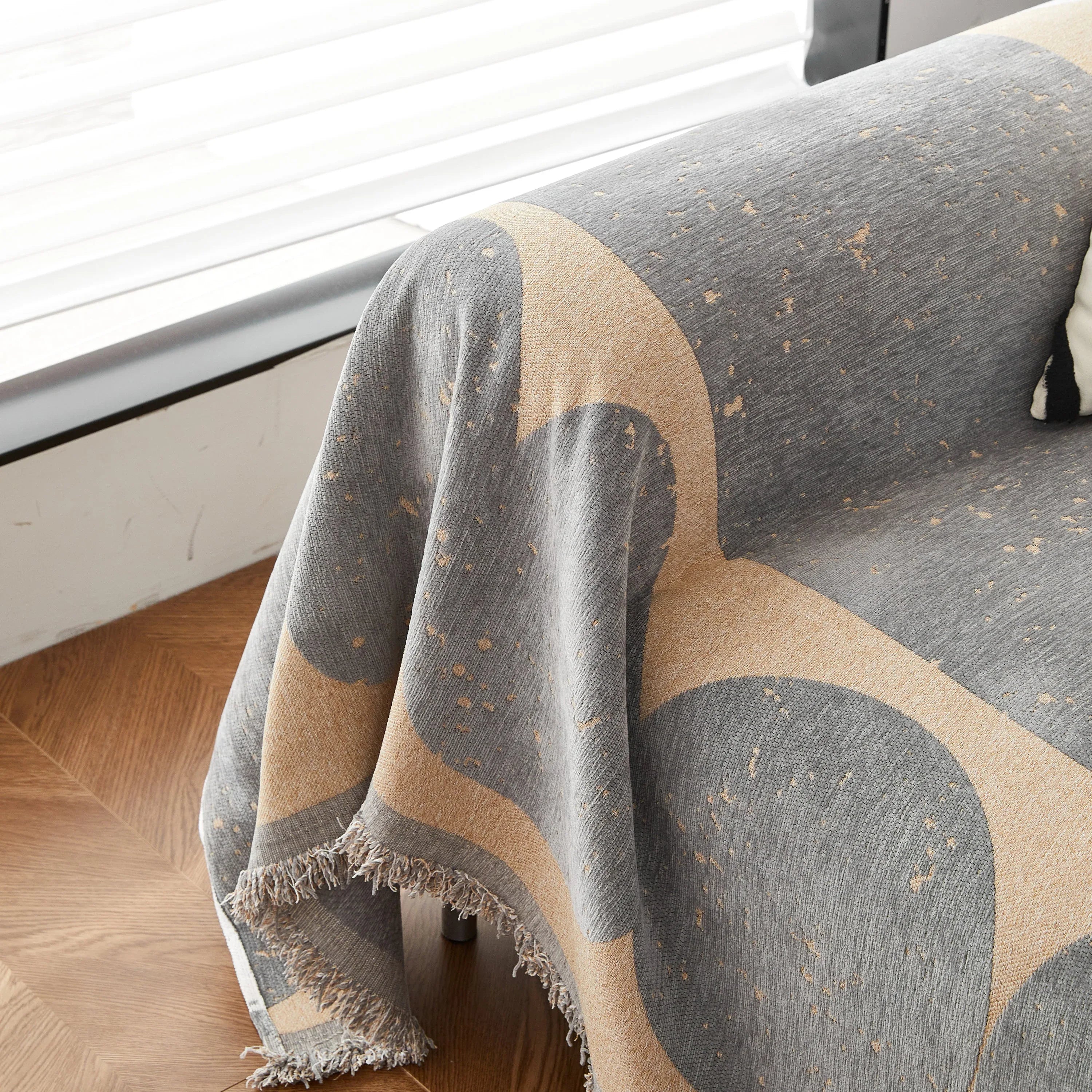 Chenille Circular Motif Sofa Protector Cover, Sofa Slipcovers L Shape, Sectional Sofa Couch Covers - TaroTextile