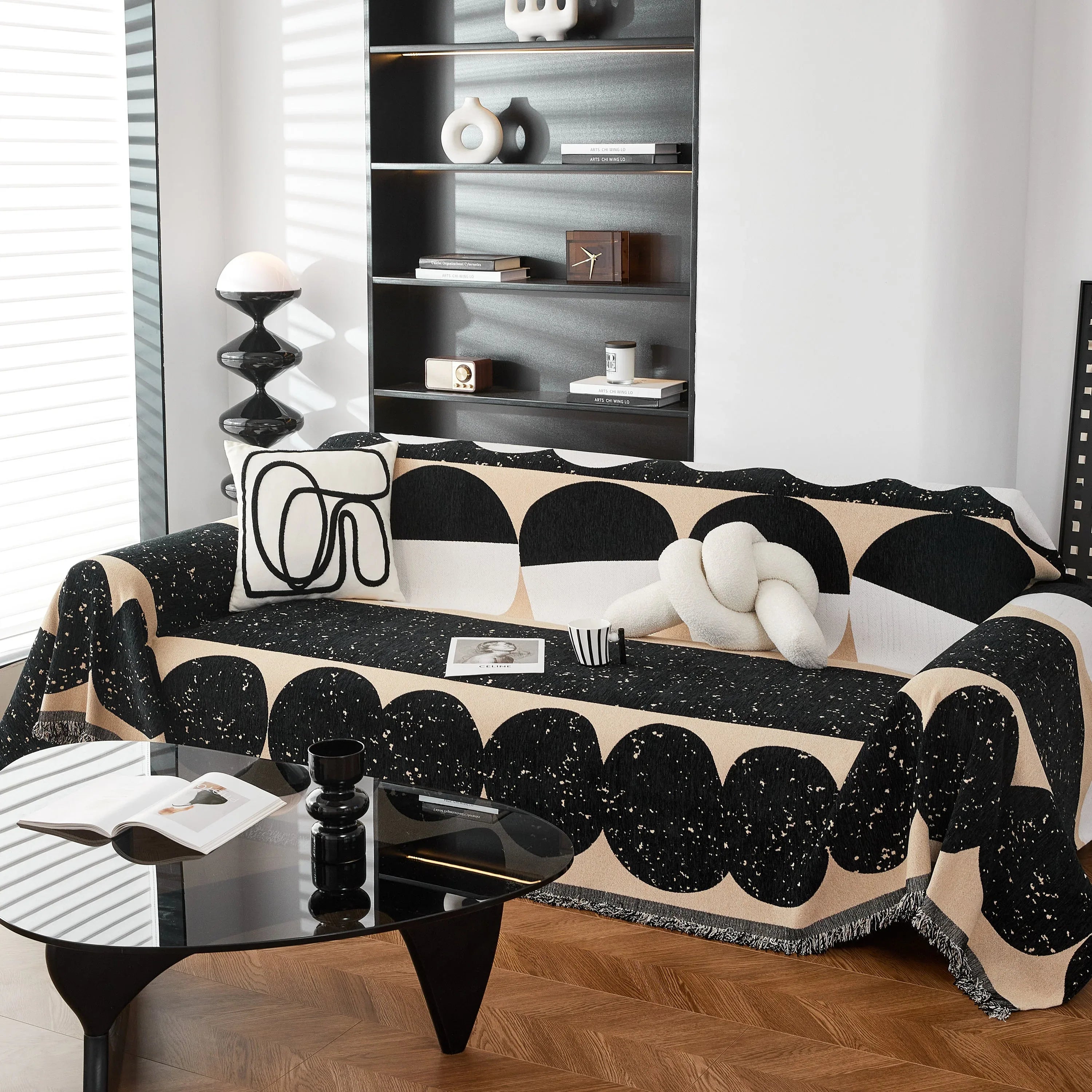 Chenille Circular Motif Sofa Protector Cover, Sofa Slipcovers L Shape, Sectional Sofa Couch Covers - TaroTextile