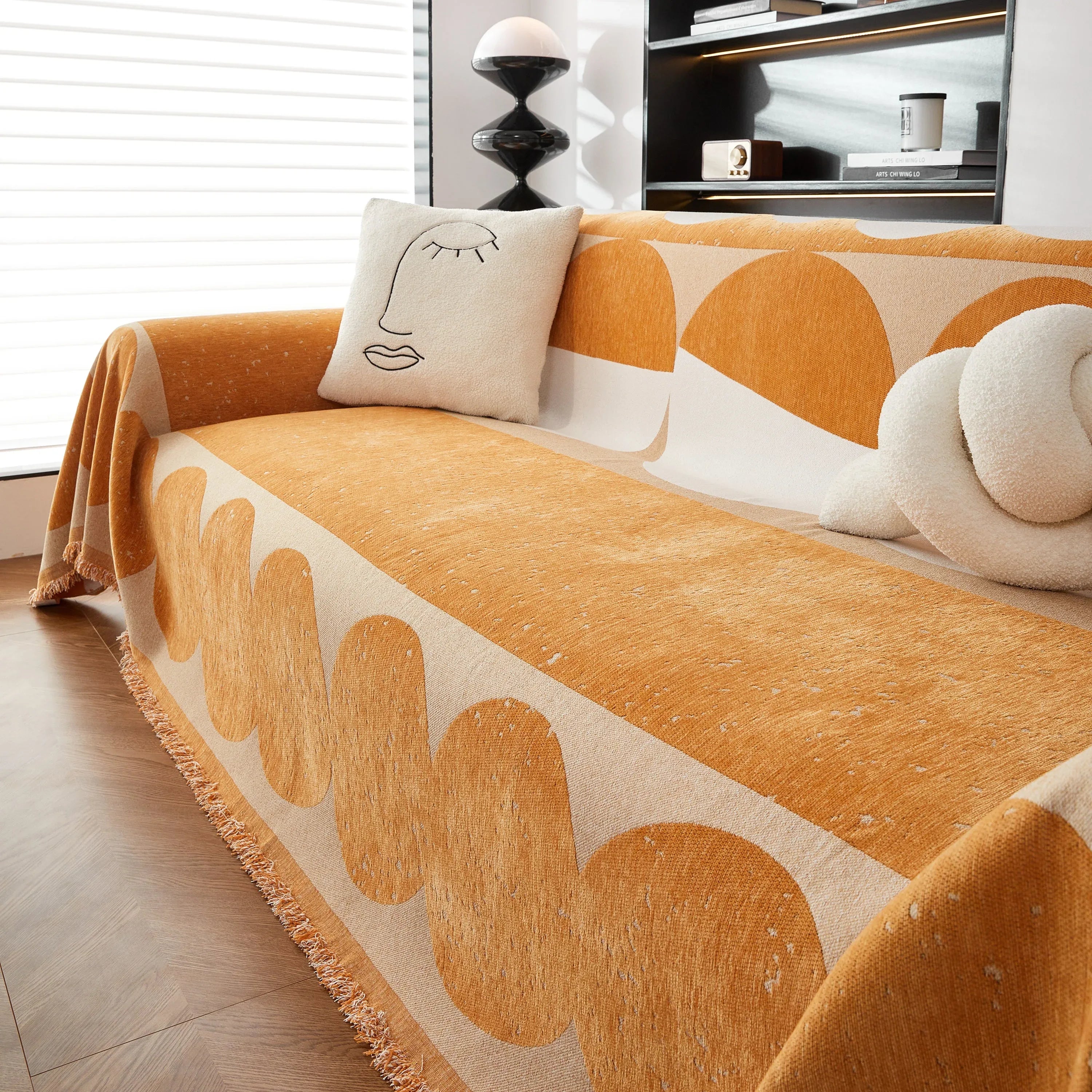Chenille Circular Motif Sofa Protector Cover, Sofa Slipcovers L Shape, Sectional Sofa Couch Covers - TaroTextile