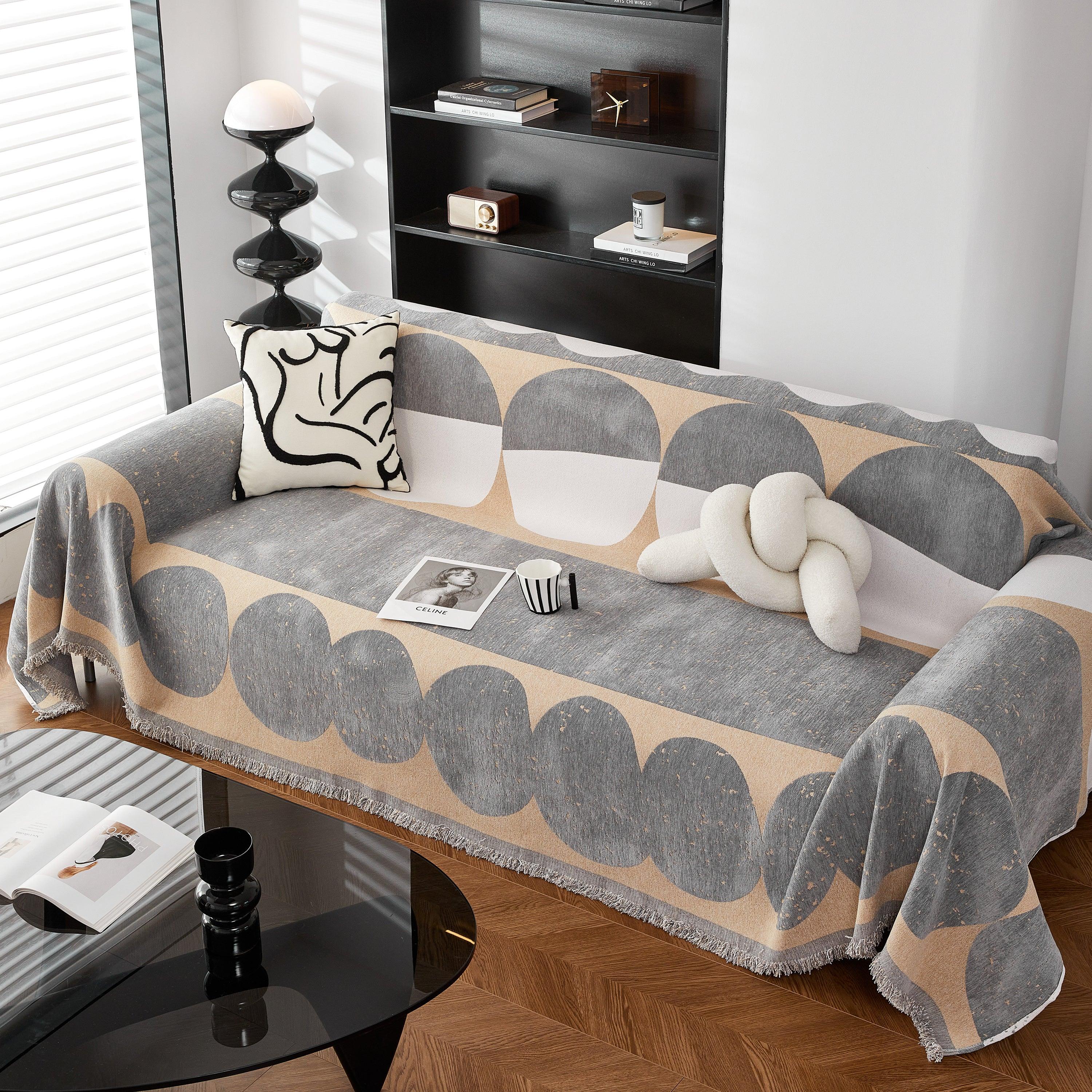 Chenille Circular Motif Sofa Protector Cover, Sofa Slipcovers L Shape, Sectional Sofa Couch Covers - TaroTextile