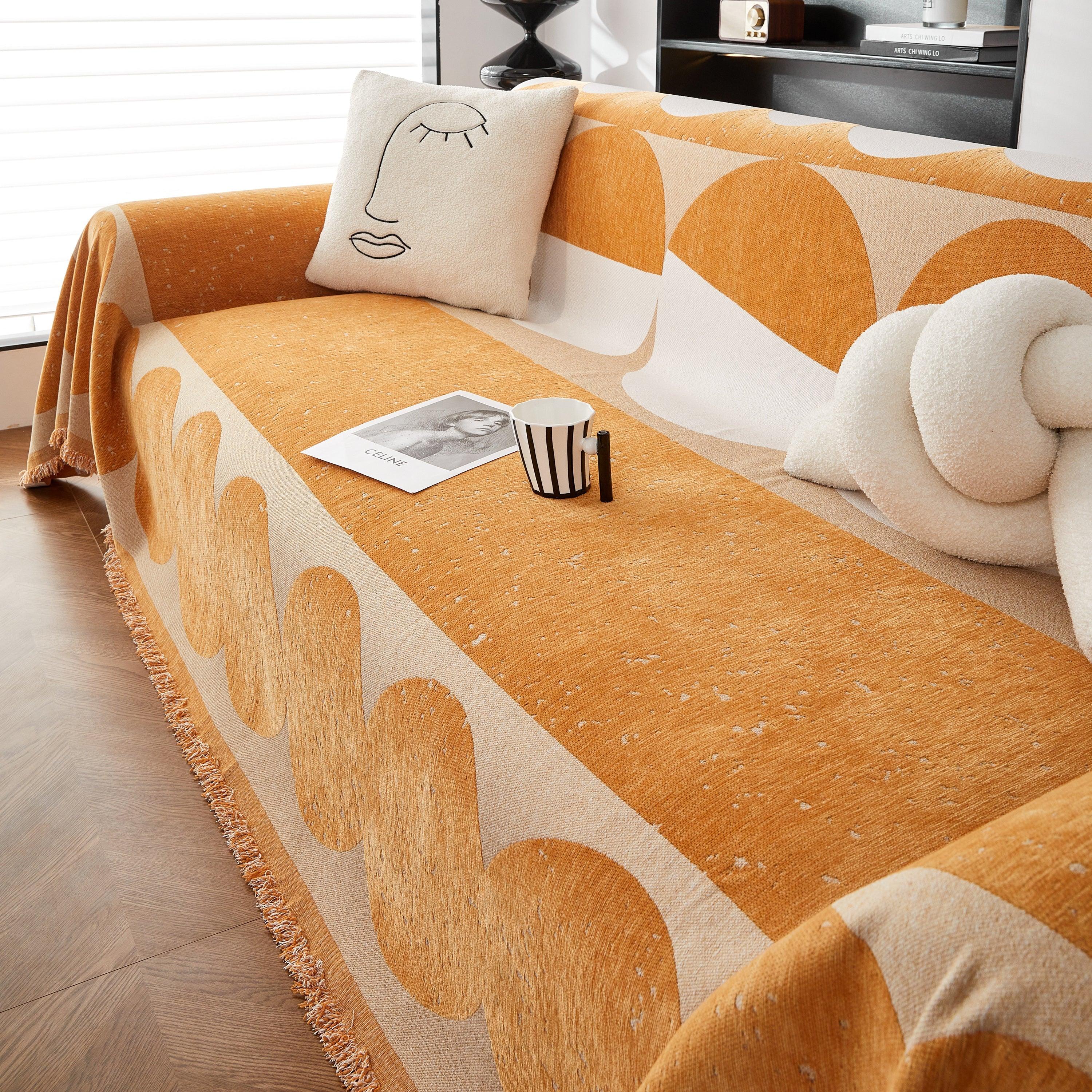 Chenille Circular Motif Sofa Protector Cover, Sofa Slipcovers L Shape, Sectional Sofa Couch Covers - TaroTextile