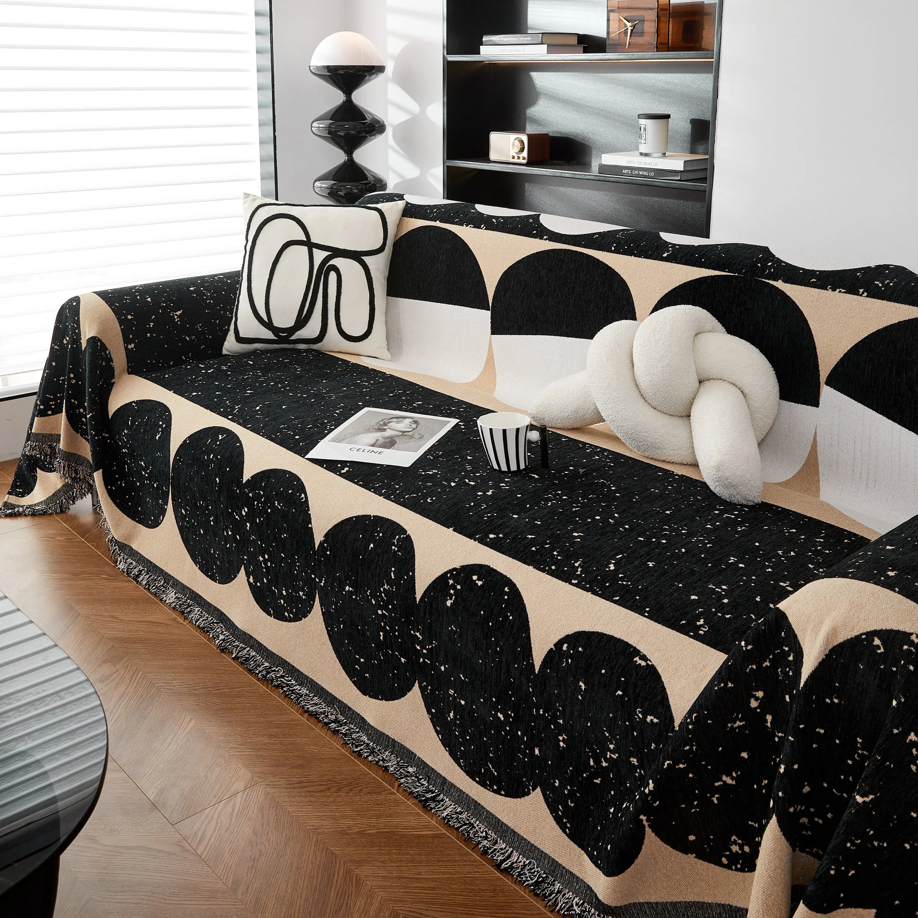 Chenille Circular Motif Sofa Protector Cover, Sofa Slipcovers L Shape, Sectional Sofa Couch Covers - TaroTextile