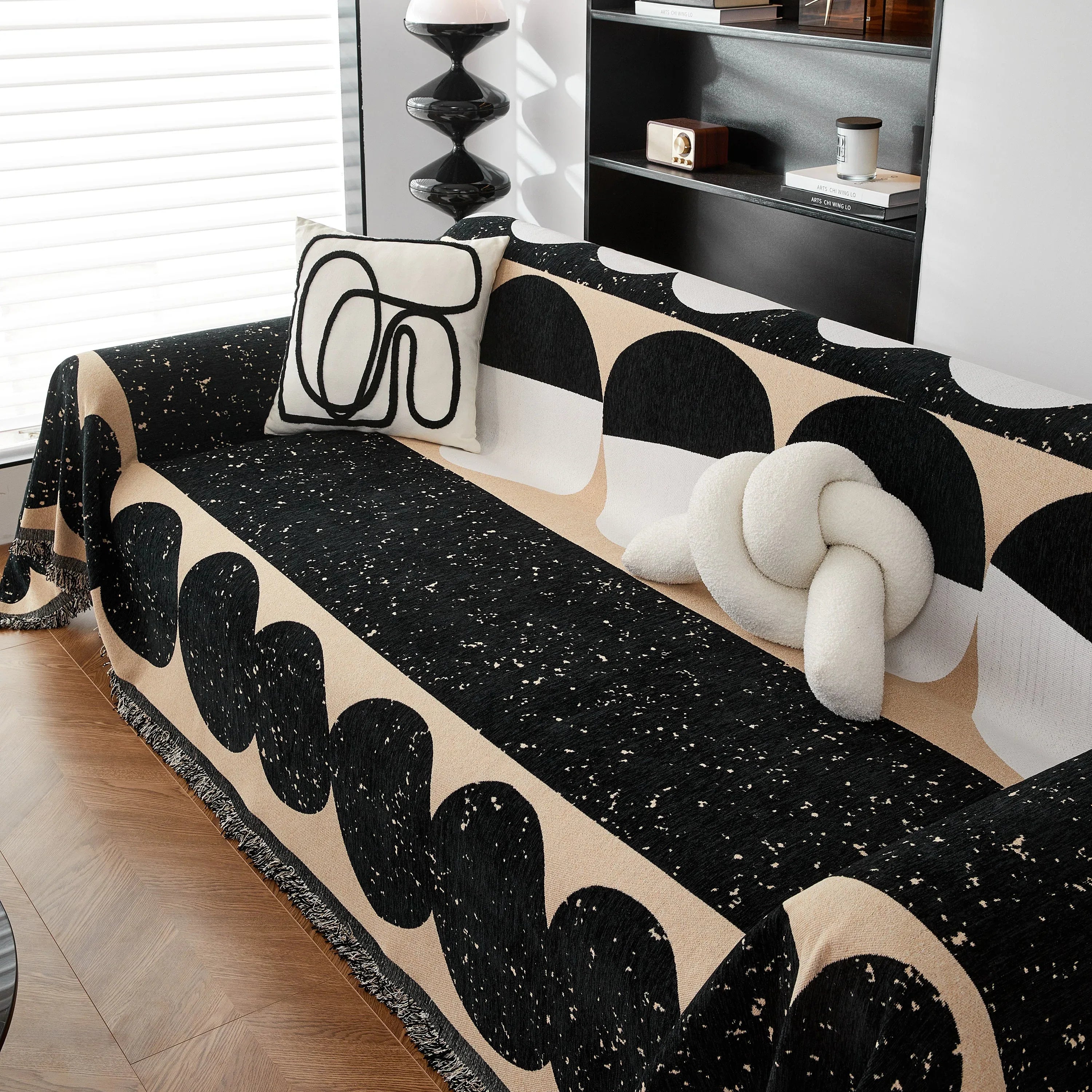 Chenille Circular Motif Sofa Protector Cover, Sofa Slipcovers L Shape, Sectional Sofa Couch Covers - TaroTextile