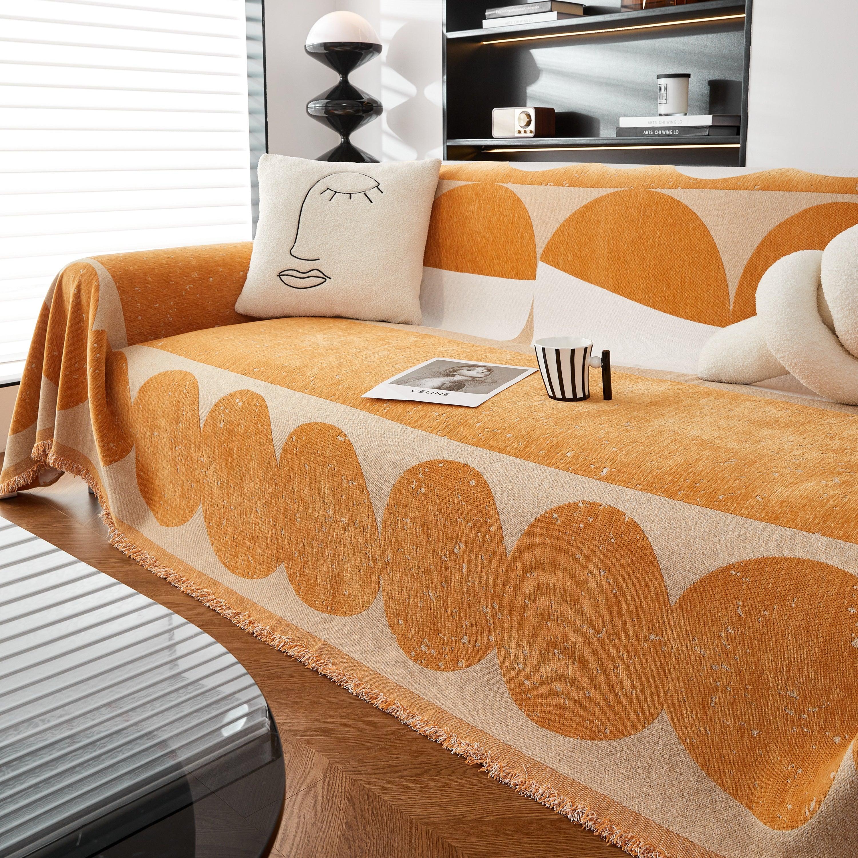 Chenille Circular Motif Sofa Protector Cover, Sofa Slipcovers L Shape, Sectional Sofa Couch Covers - TaroTextile