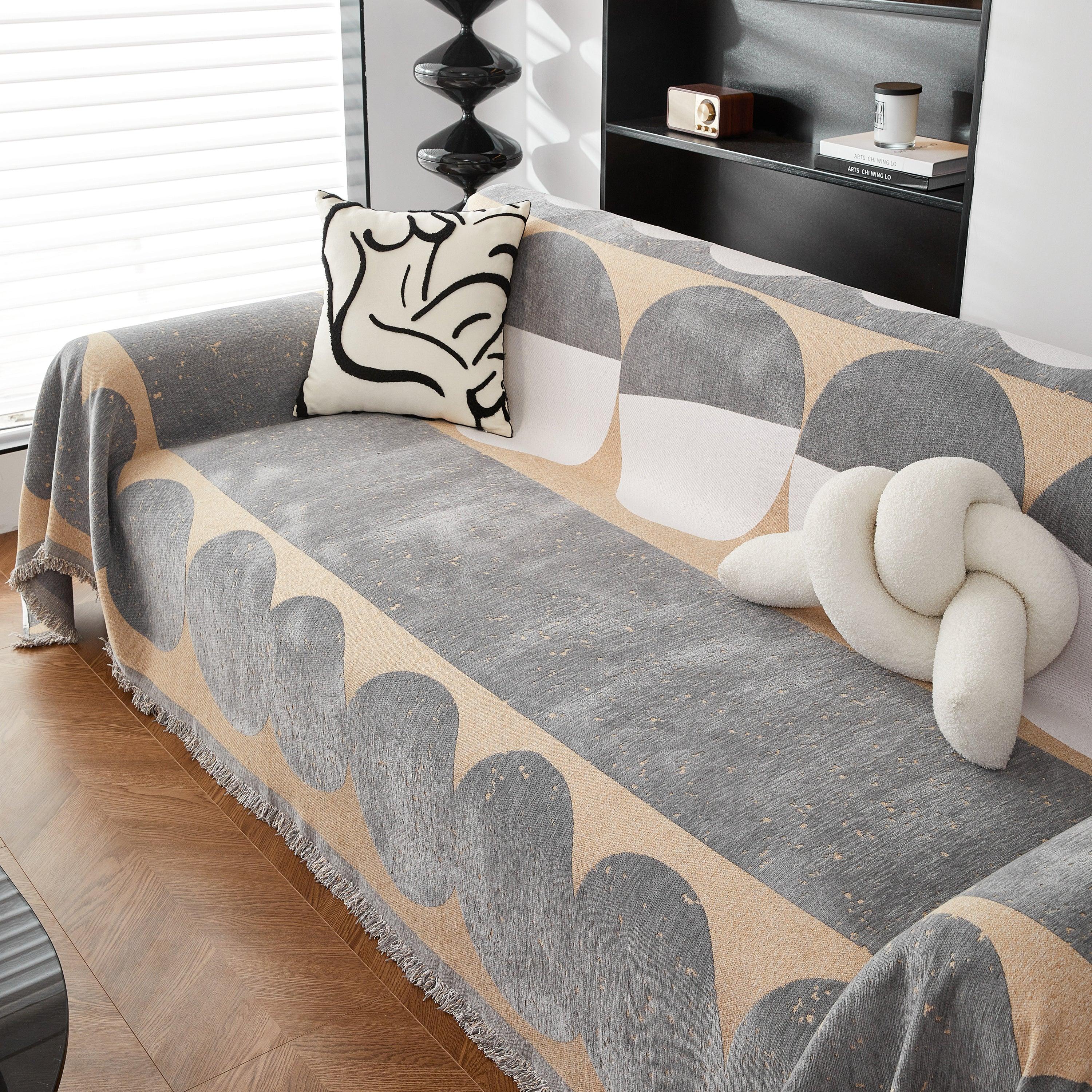 Chenille Circular Motif Sofa Protector Cover, Sofa Slipcovers L Shape, Sectional Sofa Couch Covers - TaroTextile