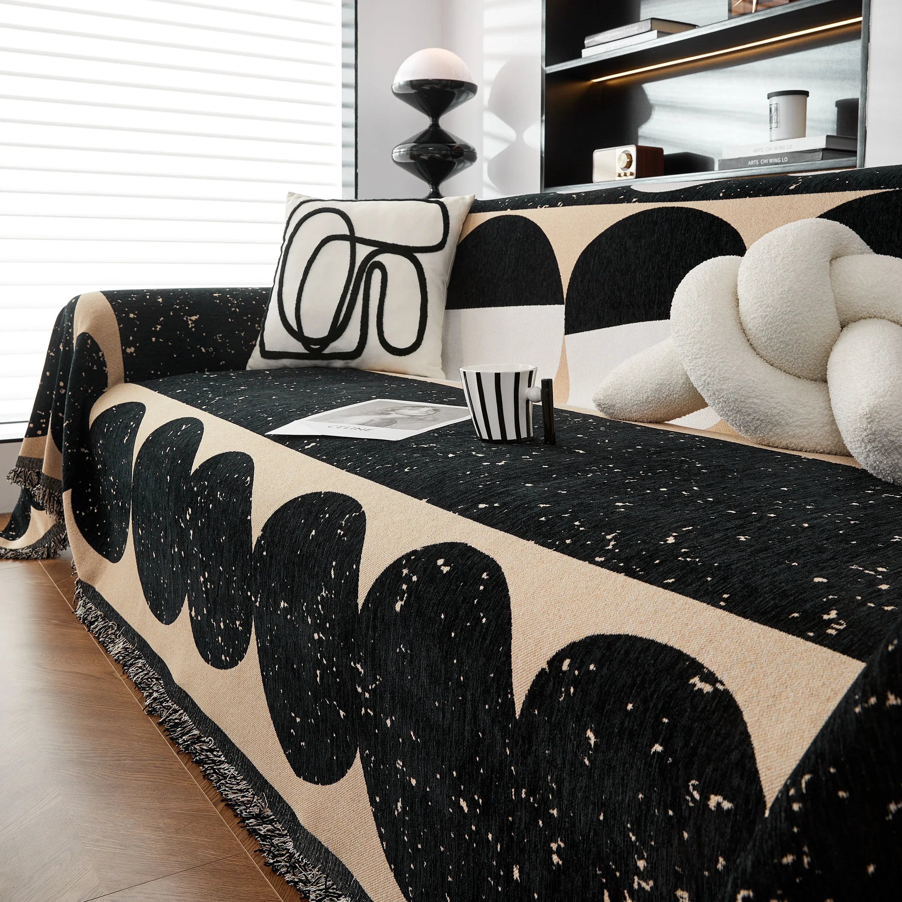 Chenille Circular Motif Sofa Protector Cover, Sofa Slipcovers L Shape, Sectional Sofa Couch Covers - TaroTextile
