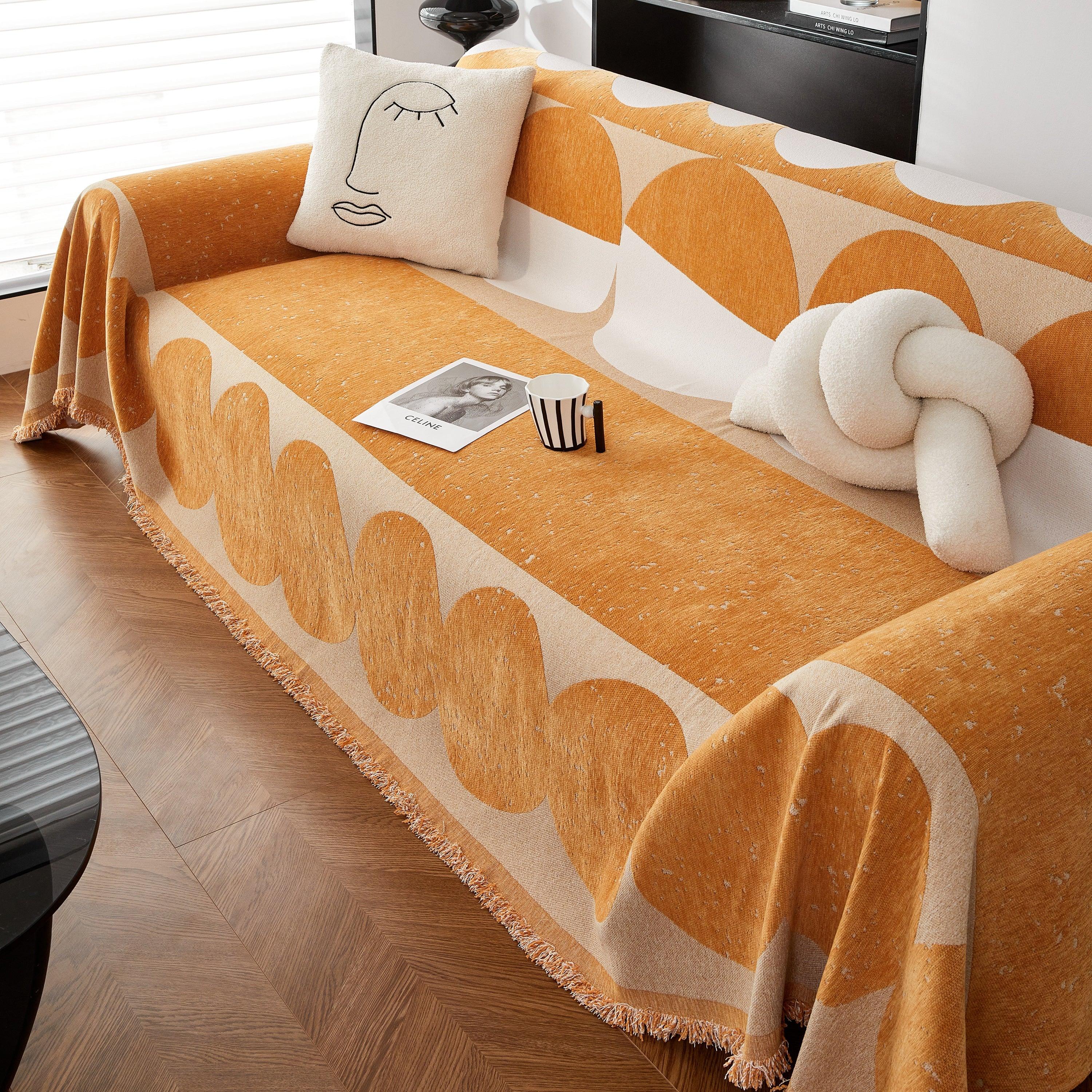 Chenille Circular Motif Sofa Protector Cover, Sofa Slipcovers L Shape, Sectional Sofa Couch Covers - TaroTextile