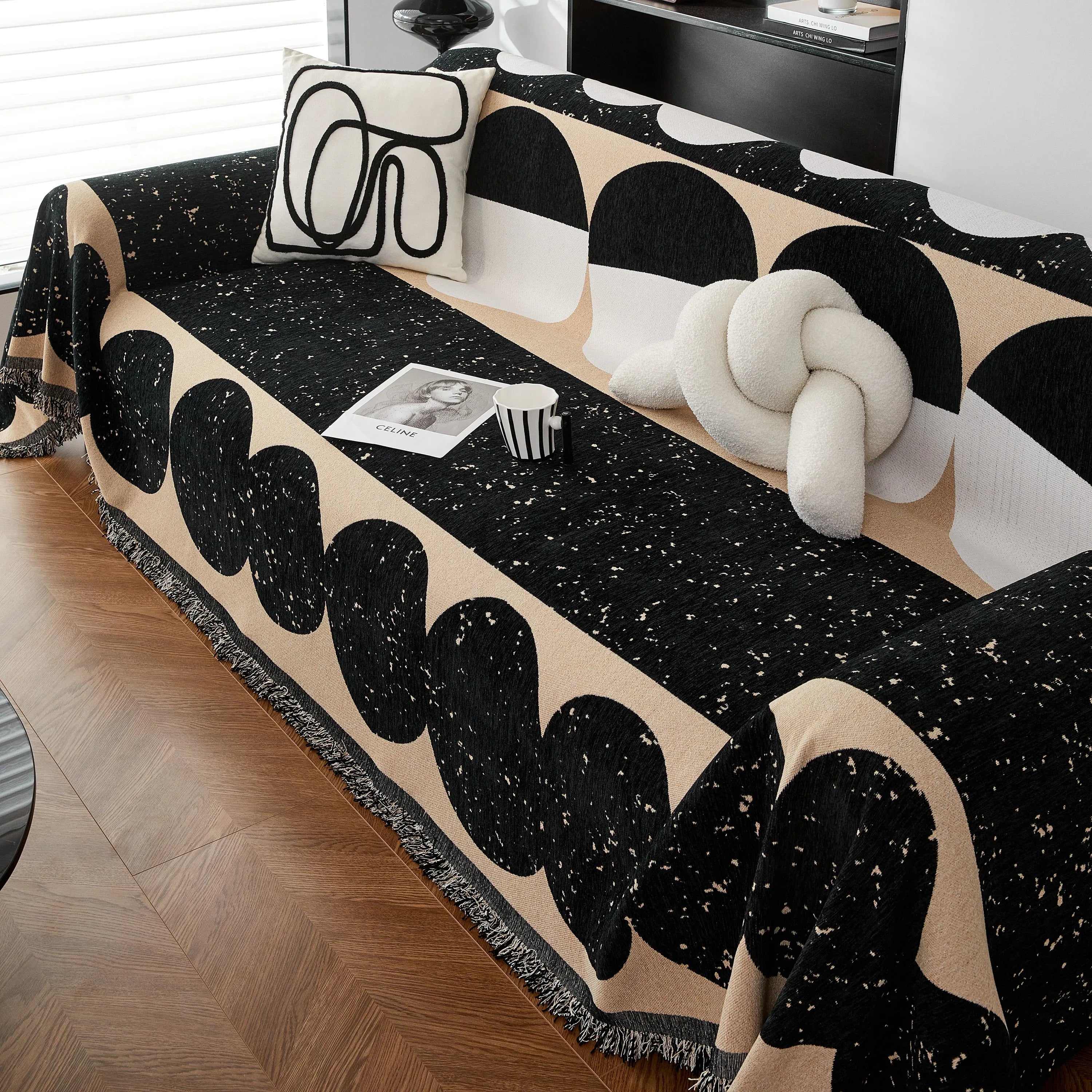 Chenille Circular Motif Sofa Protector Cover, Sofa Slipcovers L Shape, Sectional Sofa Couch Covers - TaroTextile